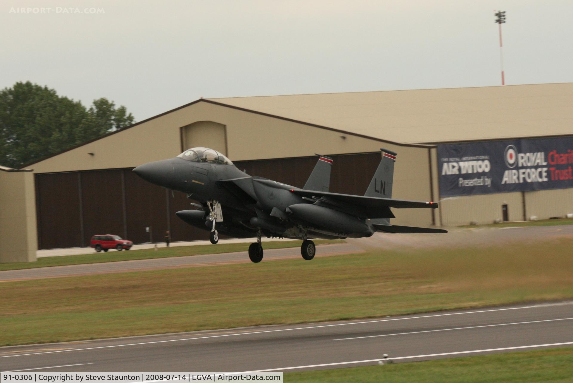 91-0306, 1991 McDonnell Douglas F-15E Strike Eagle C/N 1213/E171, Taken at the Royal International Air Tattoo 2008 during arrivals and departures (show days cancelled due to bad weather)