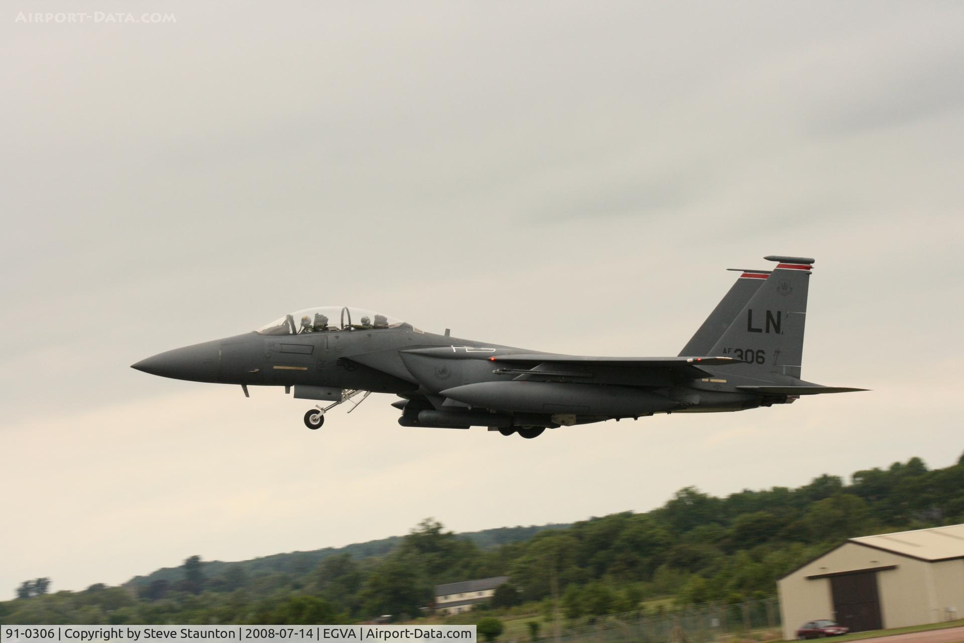 91-0306, 1991 McDonnell Douglas F-15E Strike Eagle C/N 1213/E171, Taken at the Royal International Air Tattoo 2008 during arrivals and departures (show days cancelled due to bad weather)