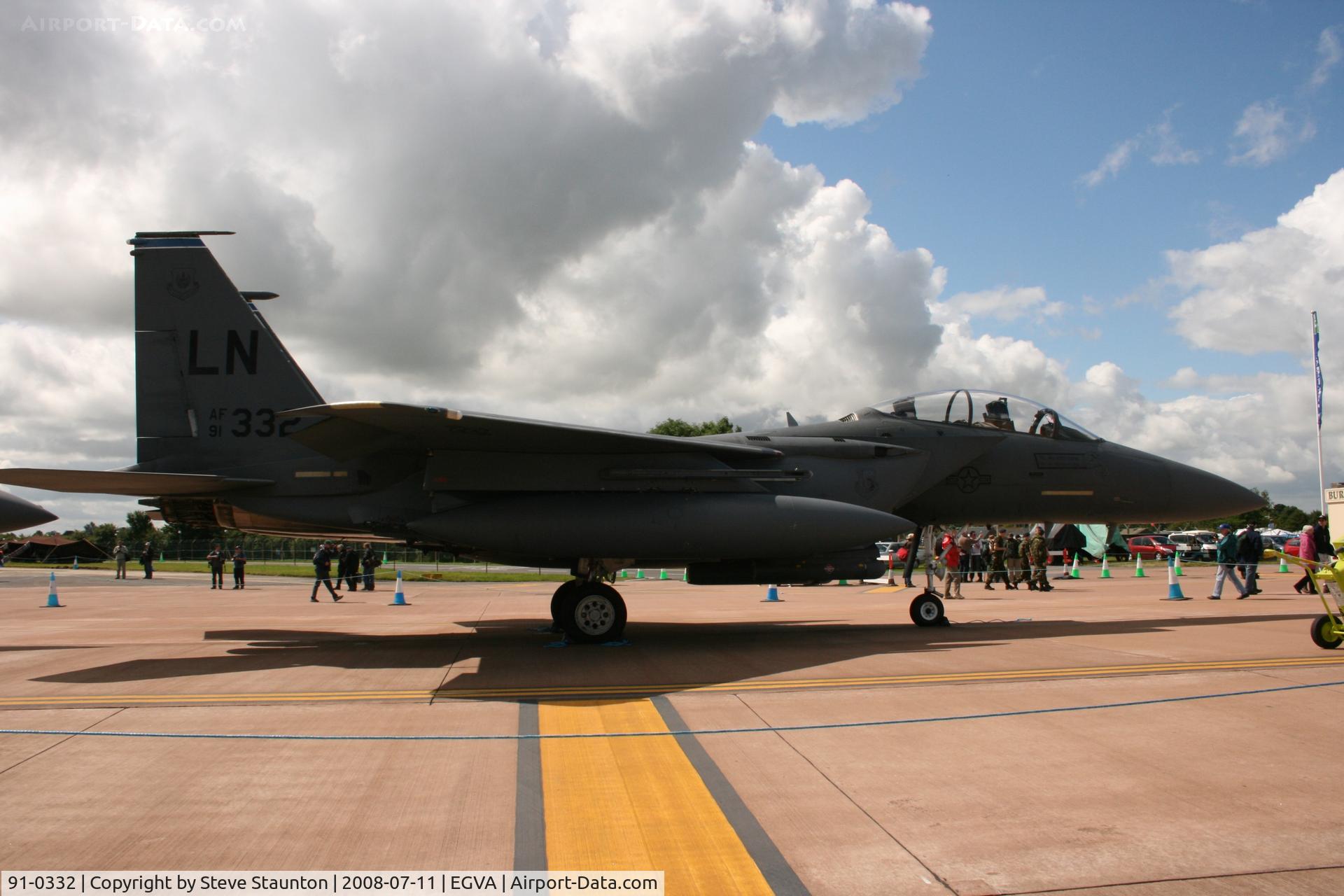91-0332, 1991 McDonnell Douglas F-15E Strike Eagle C/N 1239/E197, Taken at the Royal International Air Tattoo 2008 during arrivals and departures (show days cancelled due to bad weather)