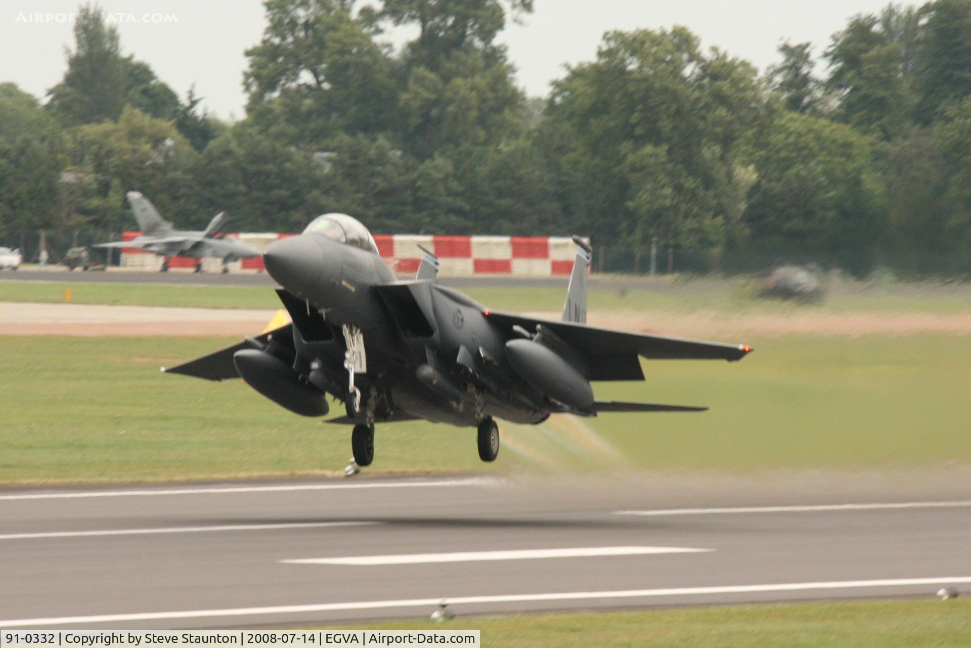91-0332, 1991 McDonnell Douglas F-15E Strike Eagle C/N 1239/E197, Taken at the Royal International Air Tattoo 2008 during arrivals and departures (show days cancelled due to bad weather)