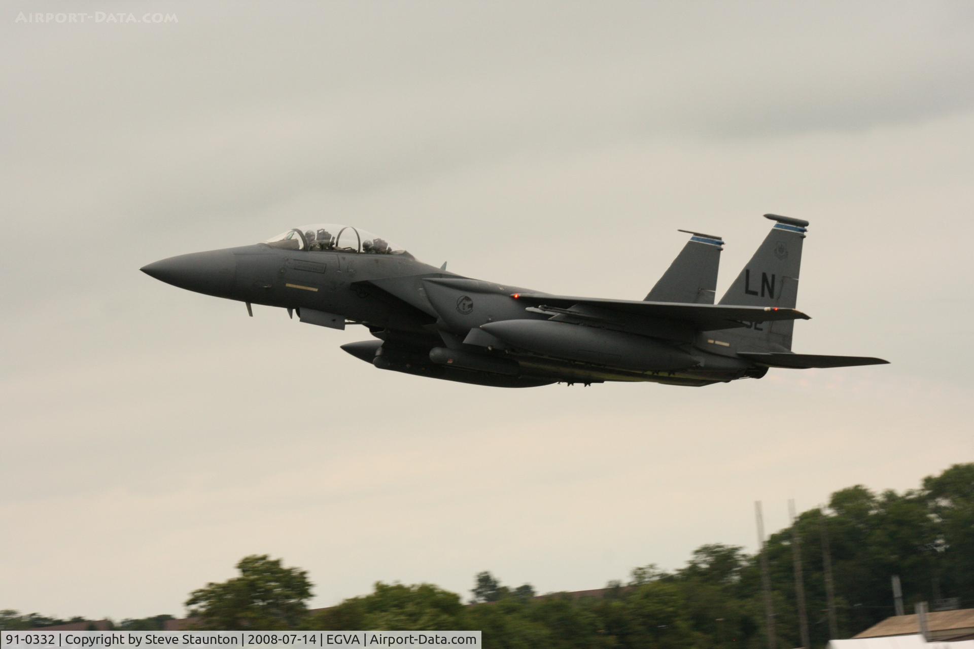 91-0332, 1991 McDonnell Douglas F-15E Strike Eagle C/N 1239/E197, Taken at the Royal International Air Tattoo 2008 during arrivals and departures (show days cancelled due to bad weather)