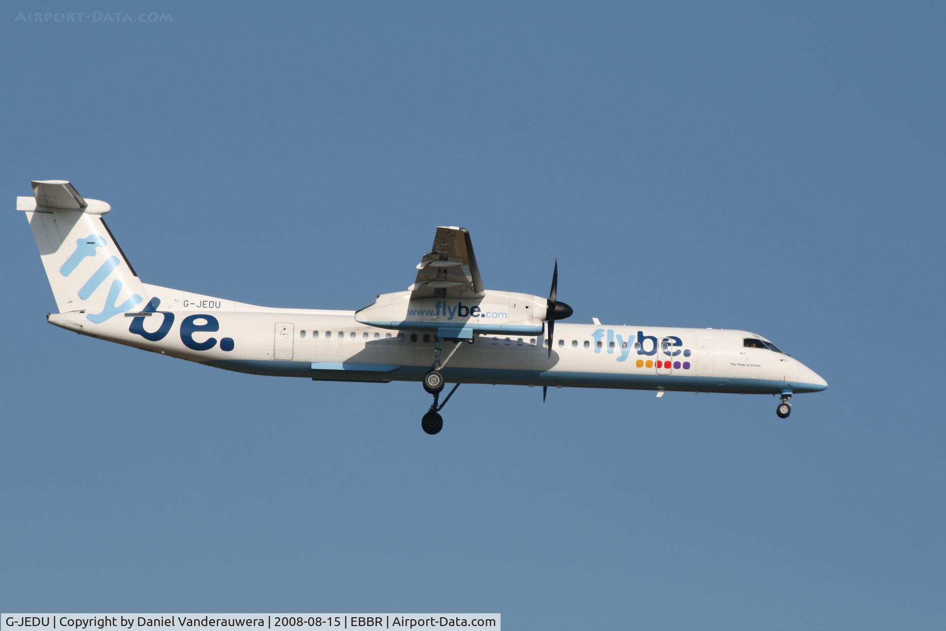 G-JEDU, 2004 De Havilland Canada DHC-8-402Q Dash 8 C/N 4089, arrival of flight BE7181 to rwy 02