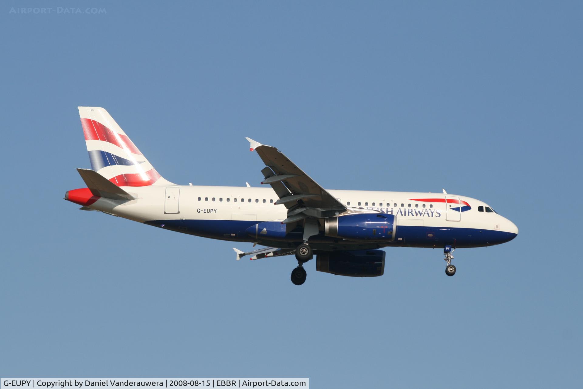 G-EUPY, 2001 Airbus A319-131 C/N 1466, arrival of flight BA388 to rwy 02