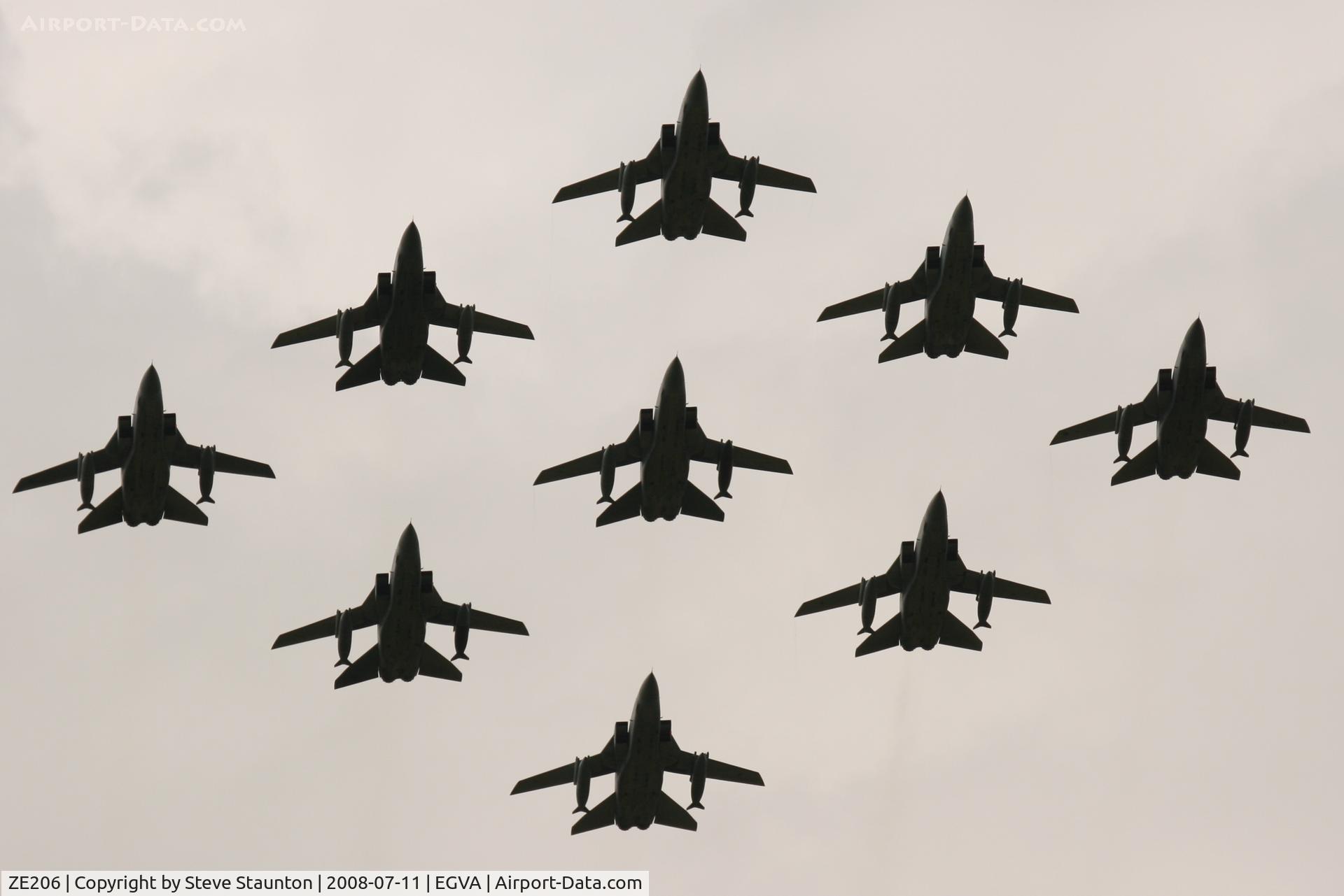 ZE206, 1986 Panavia Tornado F.3 C/N 574/AS025/3257, Royal Air Force 90th Anniversary fly past 11th July 2008 at RIAT Fairford in front of Her Majesty The Queen on a cold, wet and gloomy English Summers Day