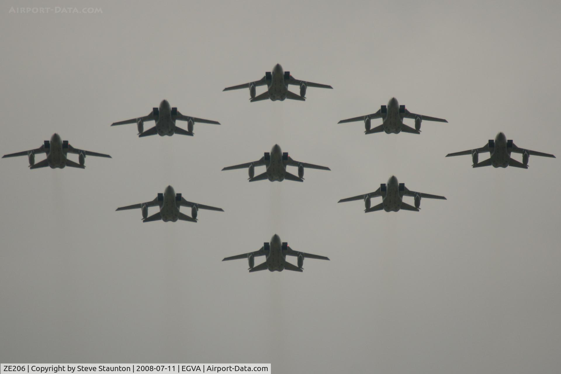ZE206, 1986 Panavia Tornado F.3 C/N 574/AS025/3257, Royal Air Force 90th Anniversary fly past 11th July 2008 at RIAT Fairford in front of Her Majesty The Queen on a cold, wet and gloomy English Summers Day