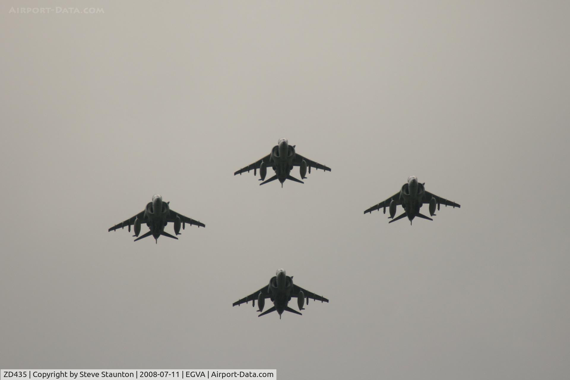 ZD435, 1989 British Aerospace Harrier GR.9 C/N P47, Royal Air Force 90th Anniversary fly past 11th July 2008 at RIAT Fairford in front of Her Majesty The Queen on a cold, wet and gloomy English Summers Day