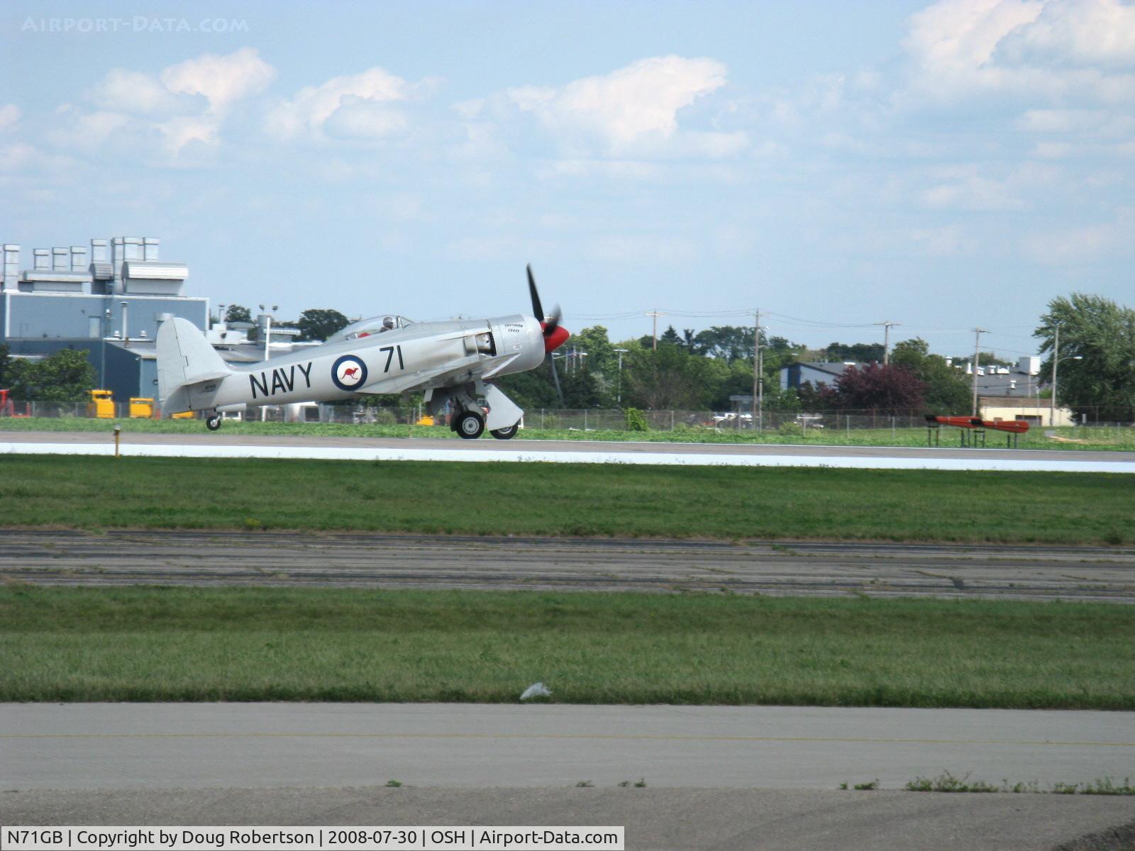 N71GB, 1949 Hawker Sea Fury T.20 C/N 37525, 1949 Hawker SEA FURY 'Southern Cross', Wright R-3350-42 for original Bristol Centaurus 2,480 Hp sleeve-valve radial, taxi