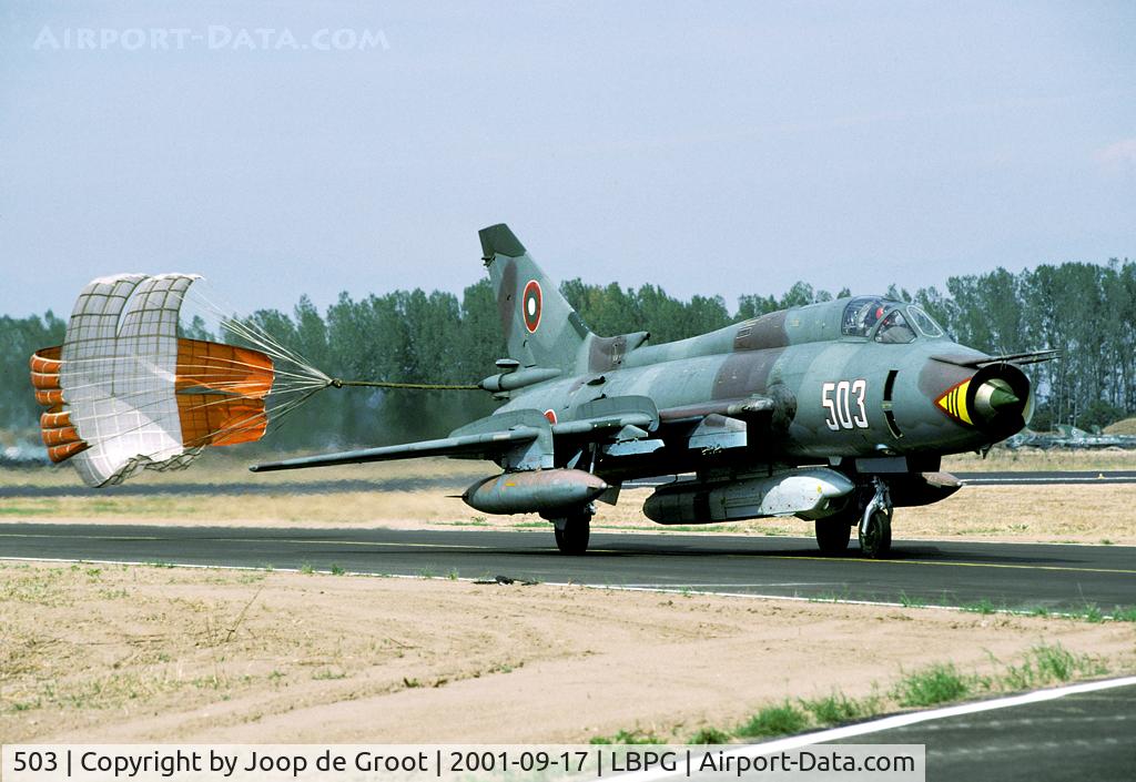 503, Sukhoi Su-22M-4 C/N 23503, The Bulgarian Su-22 was last used in the recce role. This one has the KKR recce pod underneath the fuselage.