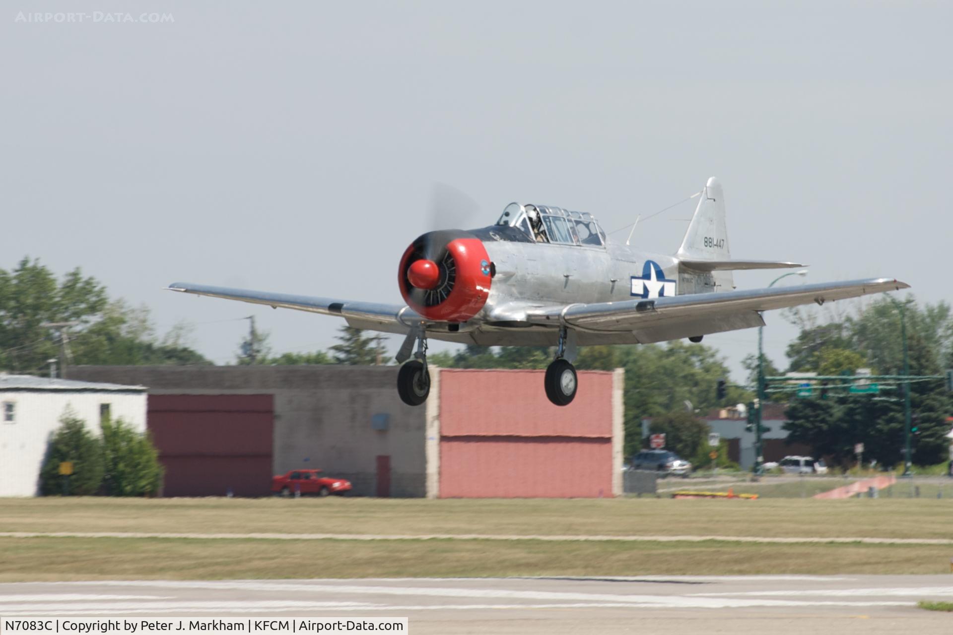 N7083C, 1943 North American SNJ-4 Texan C/N 88-14047, On short final at the 2008 AirExpo at Flying Cloud Airport in Eden Prairie, MN
