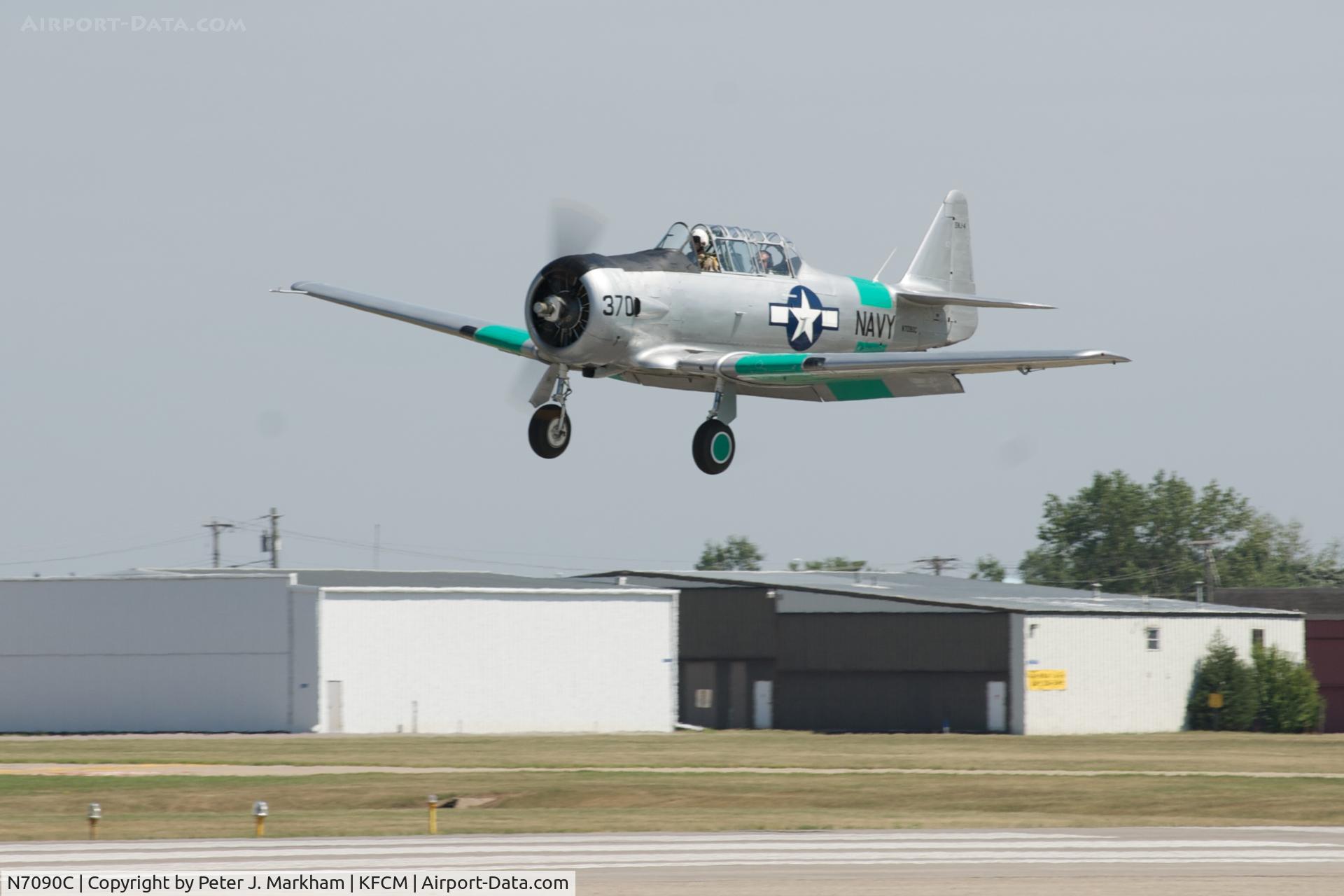 N7090C, North American SNJ-4 Texan C/N 88-13370, On short final at the 2008 AirExpo at Flying Cloud Airport in Eden Prairie, MN