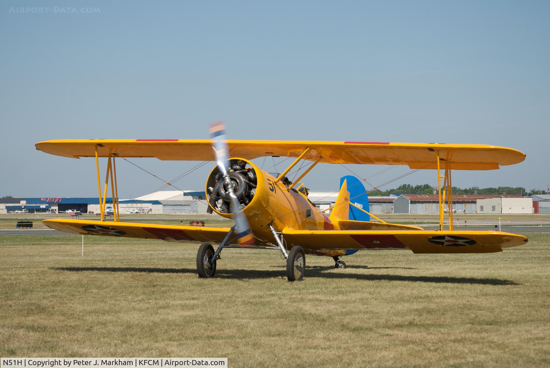 N51H, 1941 Naval Aircraft Factory N3N-3 C/N 2660, Taxiing into parking at the 2008 AirExpo at Flying Cloud Airport, Eden Prairie, MN