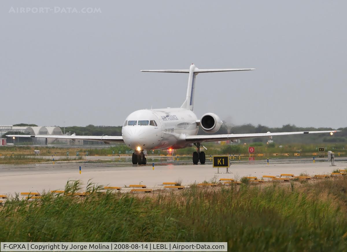 F-GPXA, 1995 Fokker 100 (F-28-0100) C/N 11487, Taxi to RWY 25L for take off.