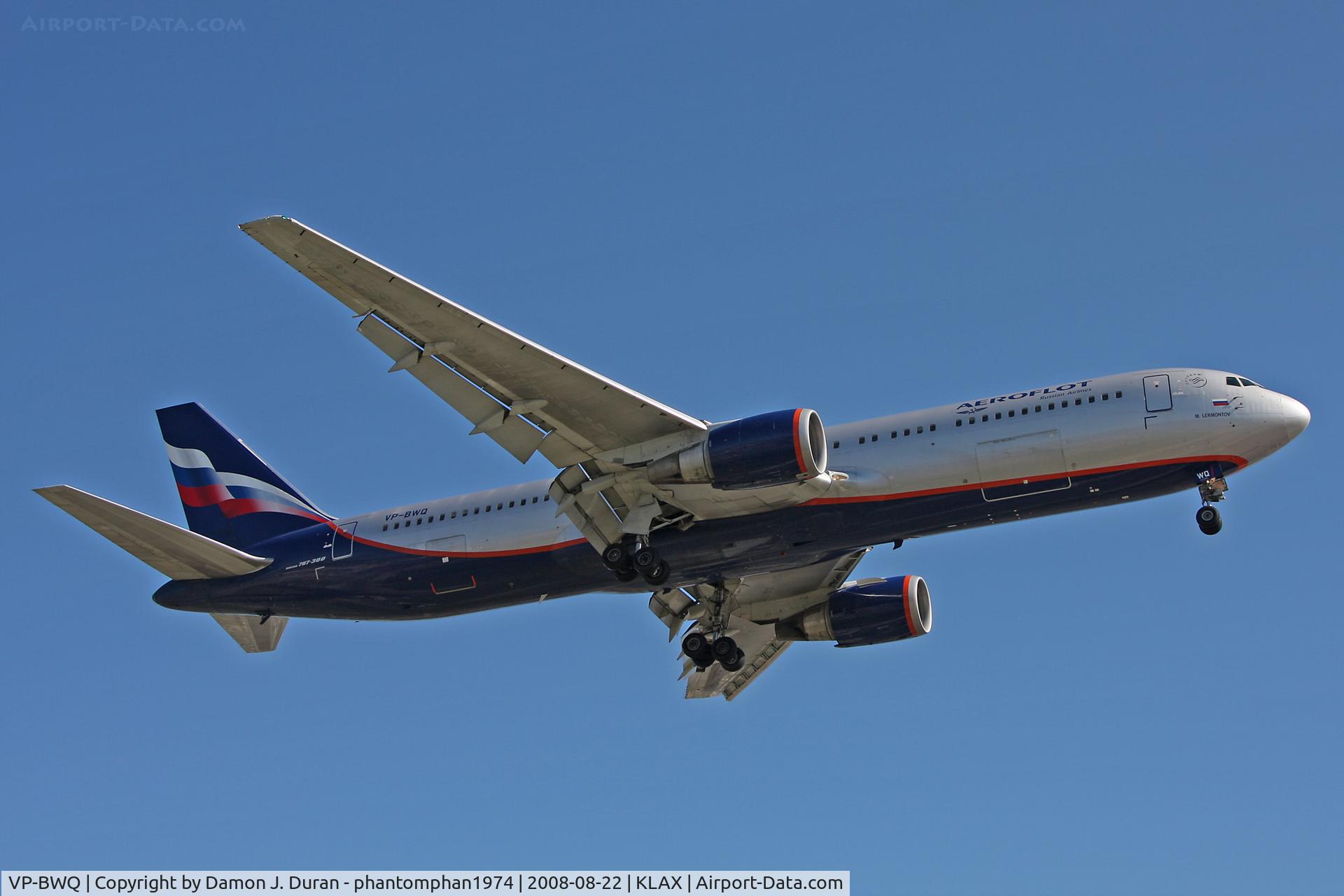 VP-BWQ, 1999 Boeing 767-341/ER C/N 30342, Aeroflot Russian Airlines on final to LAX.