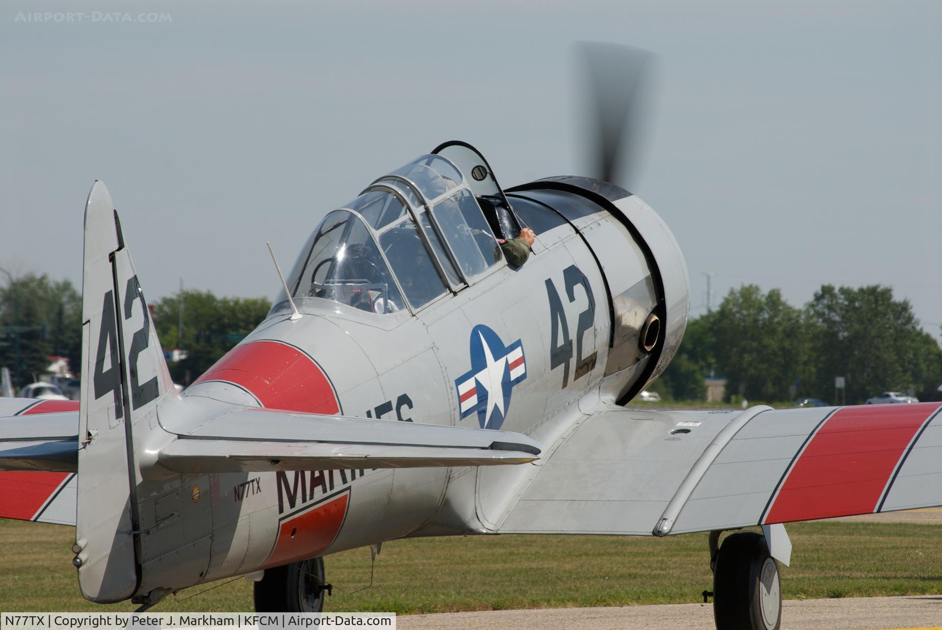 N77TX, North American AT-6A Texan C/N 78-6698, Taxiing for takeoff at AirExpo 2008, Flying Cloud Airport, Eden Prairie, MN