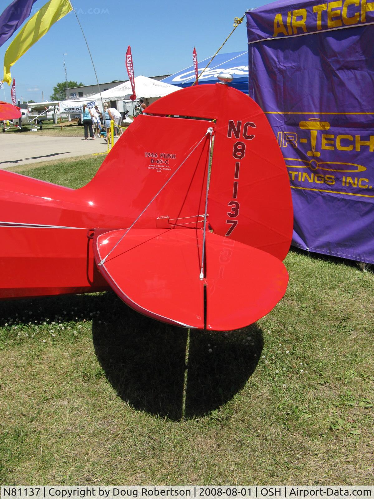 N81137, 1946 McClish Funk B85C C/N 267, 1946 McClish FUNK B85C, Continental C85 85 Hp, 2008 EAA Aircraft Award WINNER-Classic Custom Class B (81-150 Hp)