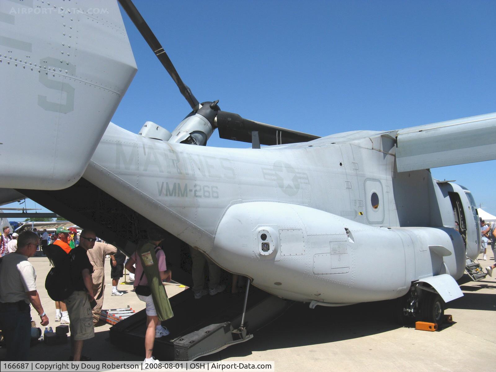 166687, Bell-Boeing MV-22B Osprey C/N D0081, Bell-Boeing MV-22B 'OSPREY' of USMC VMM-266, two Rolls Royce AE1107C Liberty Turboshaft 6,150 shp each, FADEC & HOTAS, cross-coupled transmission, fixed wing, folding proprotors. Service ceiling 25.000 ft. Single engine: 10,300 ft.
