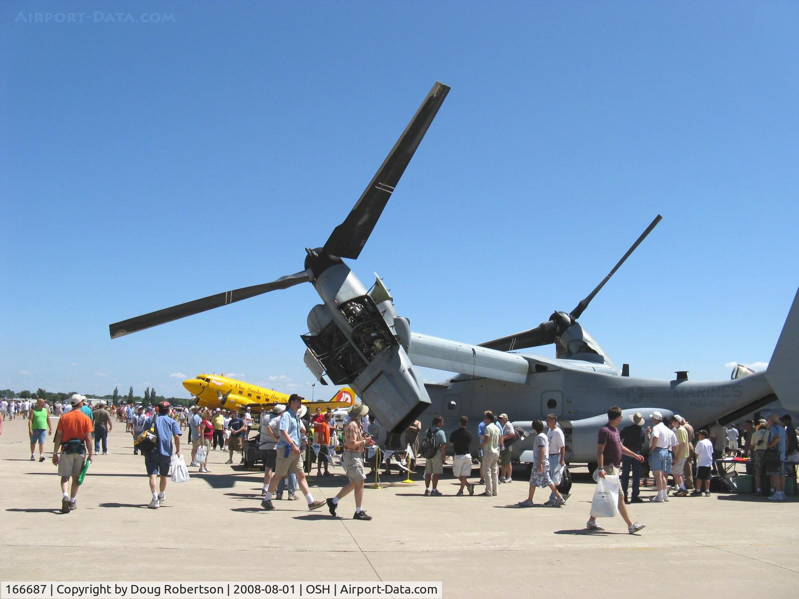 166687, Bell-Boeing MV-22B Osprey C/N D0081, Bell-Boeing MV-22B 'OSPREY' of USMC VMM-266, two Rolls Royce AE1107C Liberty Turboshaft 6,150 shp each, FADEC & HOTAS, cross-coupled transmission, fixed wing, folding proprotors. Ferry range (aux tanks no payload) 1,800 nautical miles.