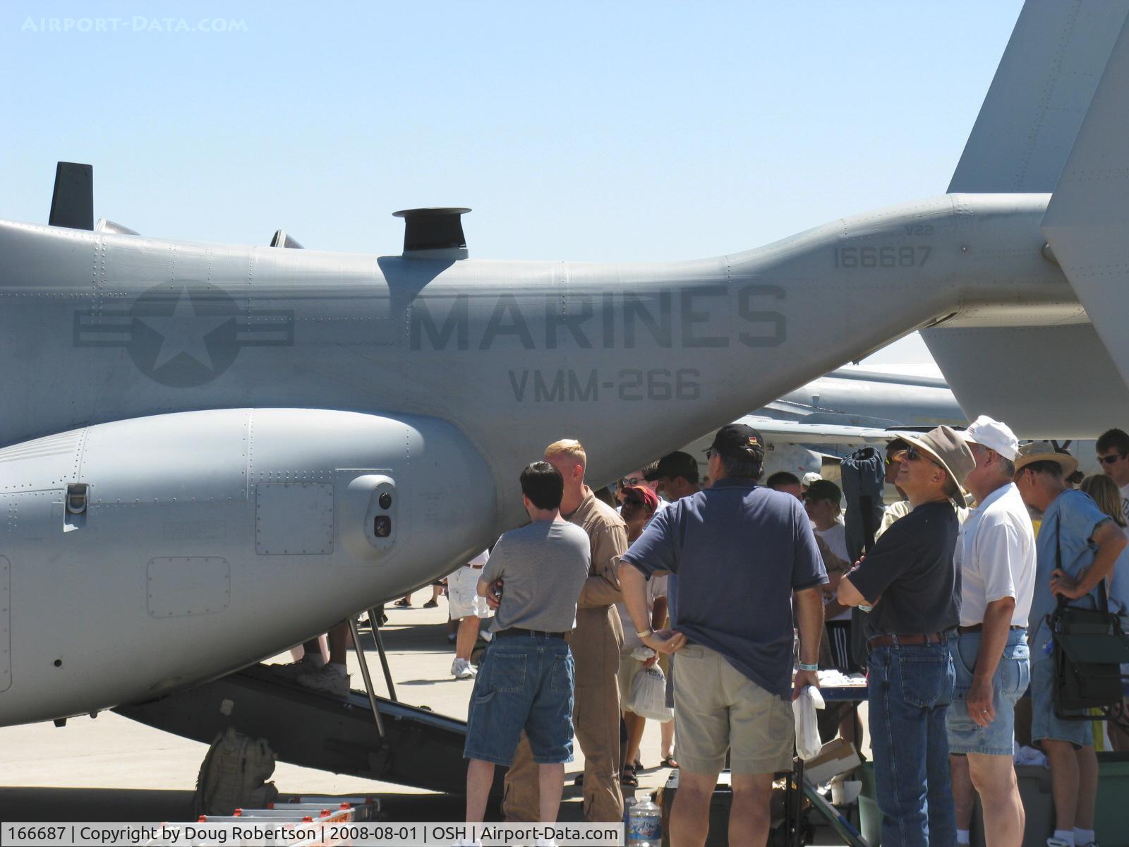 166687, Bell-Boeing MV-22B Osprey C/N D0081, Bell-Boeing MV-22B 'OSPREY' of USMC VMM-266, two Rolls Royce AE1107C Liberty Turboshaft 6,150 shp each, FADEC & HOTAS, cross-coupled transmission, fixed wing, folding proprotors. Cruise speed/endurance w/45 min. reserve-@82% power 245kts/5.0 hrs