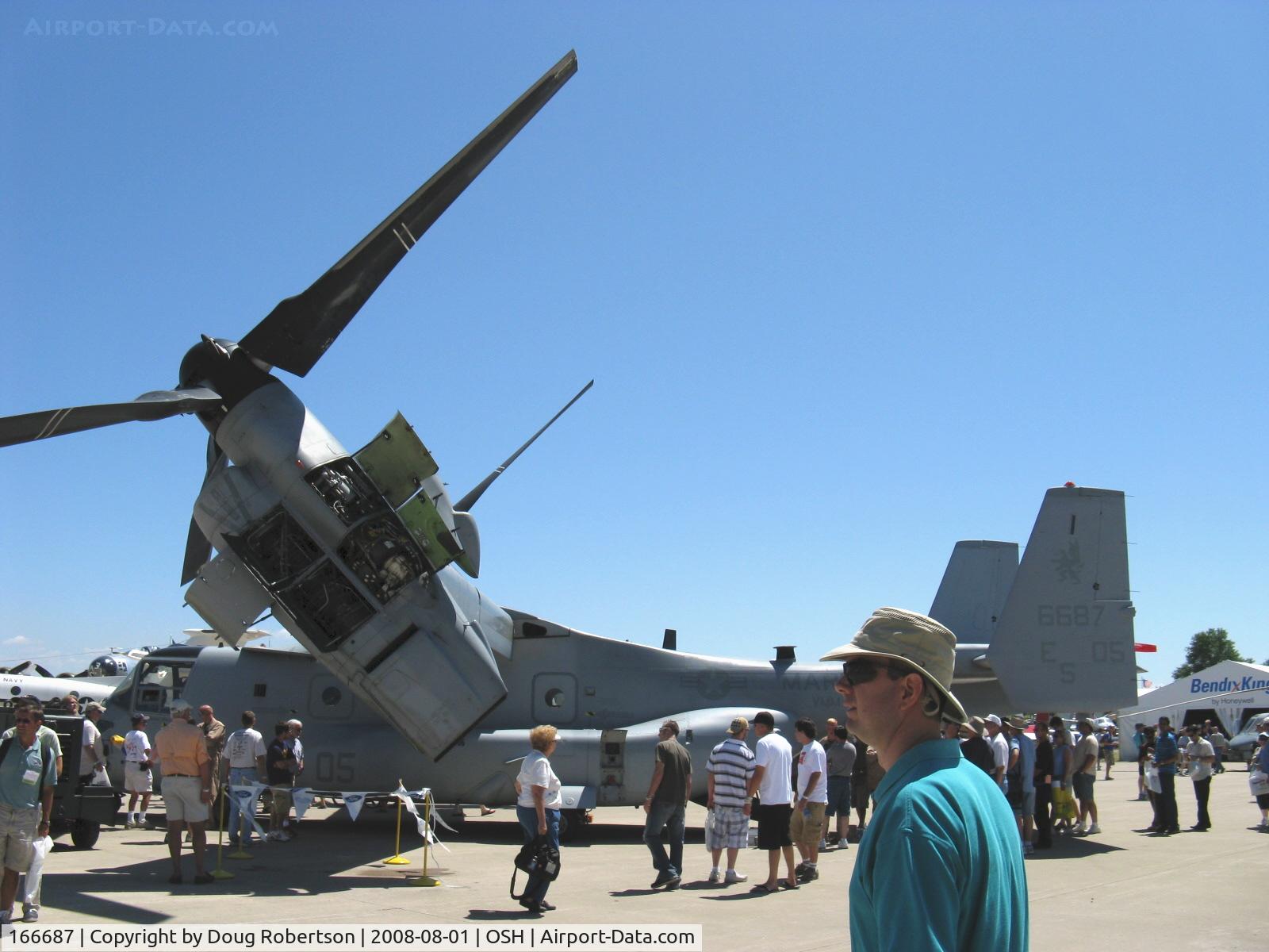 166687, Bell-Boeing MV-22B Osprey C/N D0081, Bell-Boeing MV-22B 'OSPREY' of USMC Squadron VMM-266, two Rolls Royce AE1107C Liberty Turboshaft 6,150 shp each, FADEC & HOTAS, cross-coupled transmission, fixed wing, folding proprotors, Unique, World's first production successful tilt-rotor aircraft.
