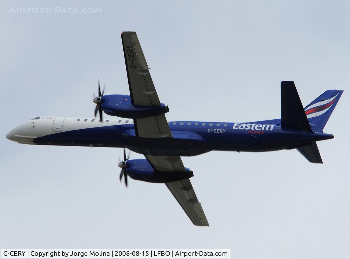 G-CERY, 1994 Saab 2000 C/N 2000-008, Taking off RWY 32L.