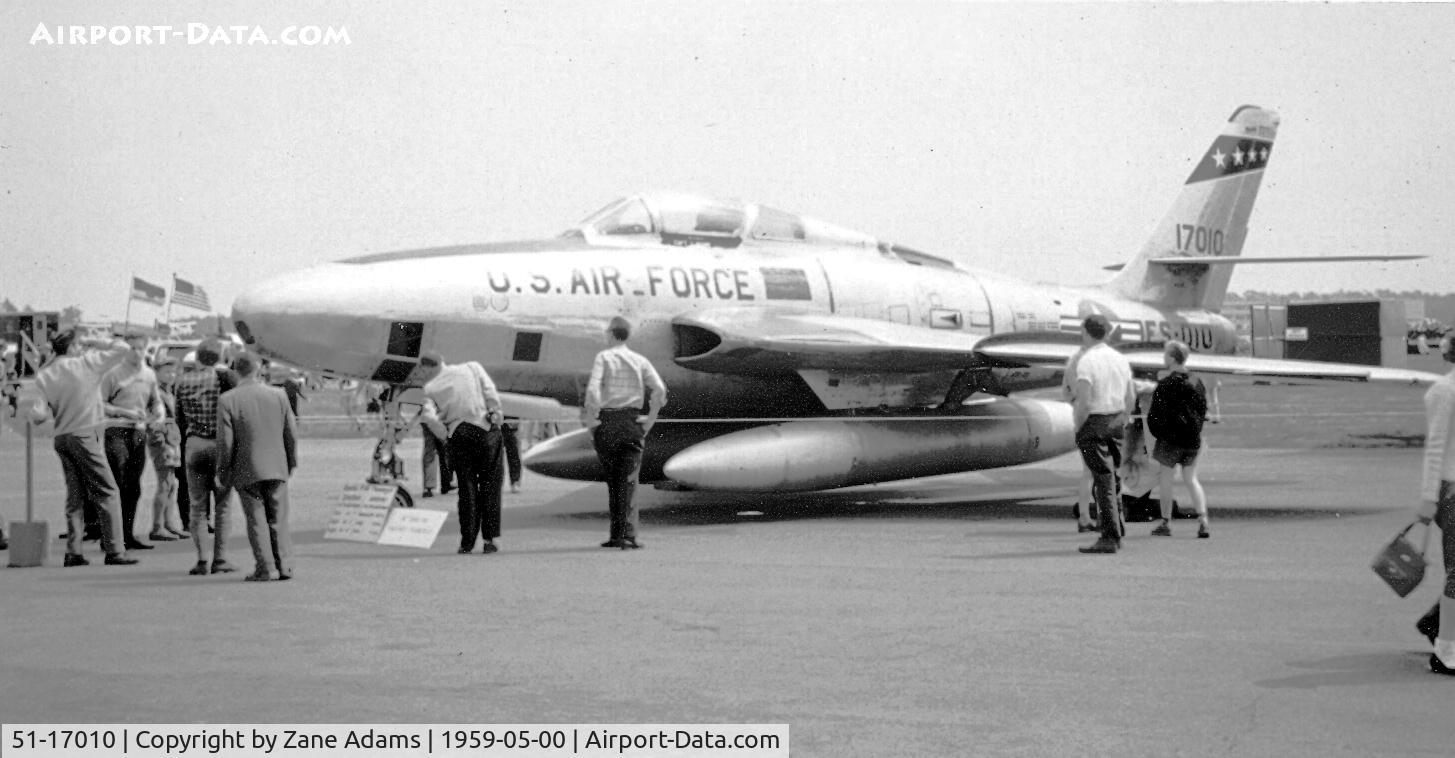 51-17010, 1951 Republic RF-84F Thunderflash C/N Not found 51-17010, RF-84F Thunderflash at Rhein Main AFB @ 1959 - this aircraft was later Transferred to the West German AF - Assigned to 3rd Squadron/AKG 52, based at Erding AB, as 