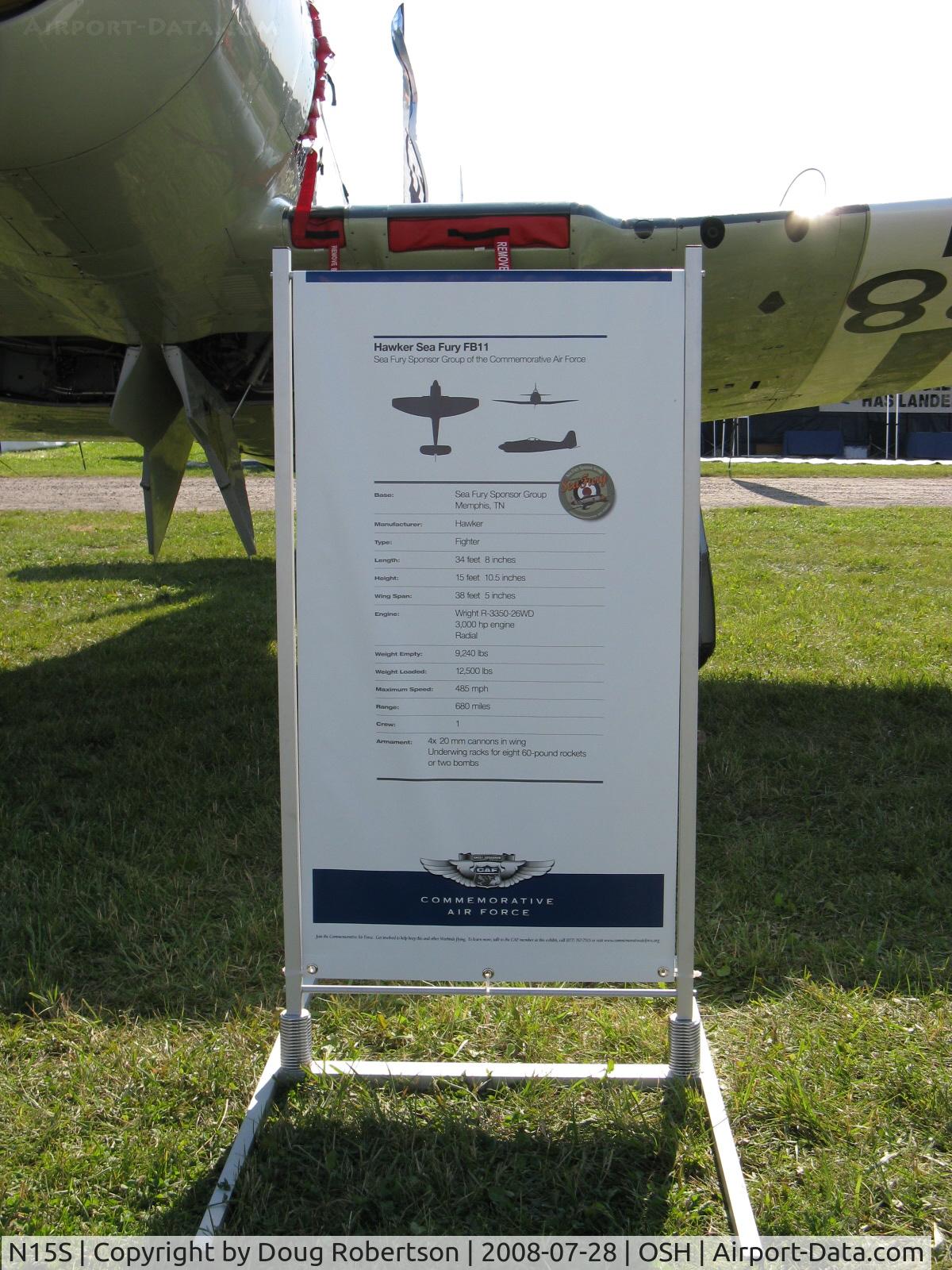 N15S, 1953 Hawker Sea Fury FB.11 C/N 41H/696792, 1953 Hawker Siddeley FB11 Mk.10 SEA FURY of the CAF, Wright R-3350-26WD 3,000 Hp for original Bristol Centaurus 2,480 Hp 18 cylinder two row sleeve valve radial, data