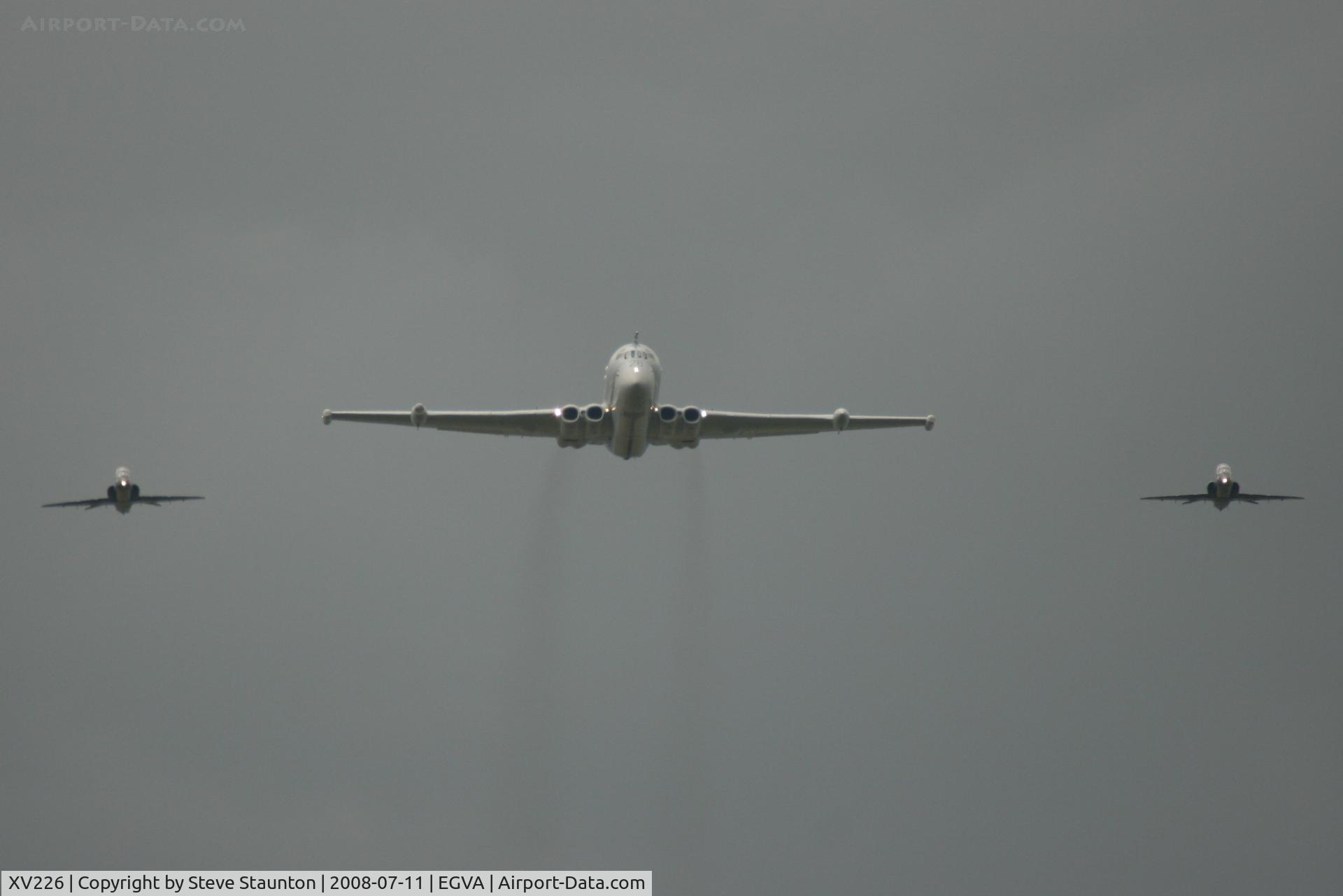 XV226, 1968 Hawker Siddeley Nimrod MR.2 C/N 8001, Royal Air Force 90th Anniversary fly past 11th July 2008 at RIAT Fairford in front of Her Majesty The Queen on a cold, wet and gloomy English Summers Day