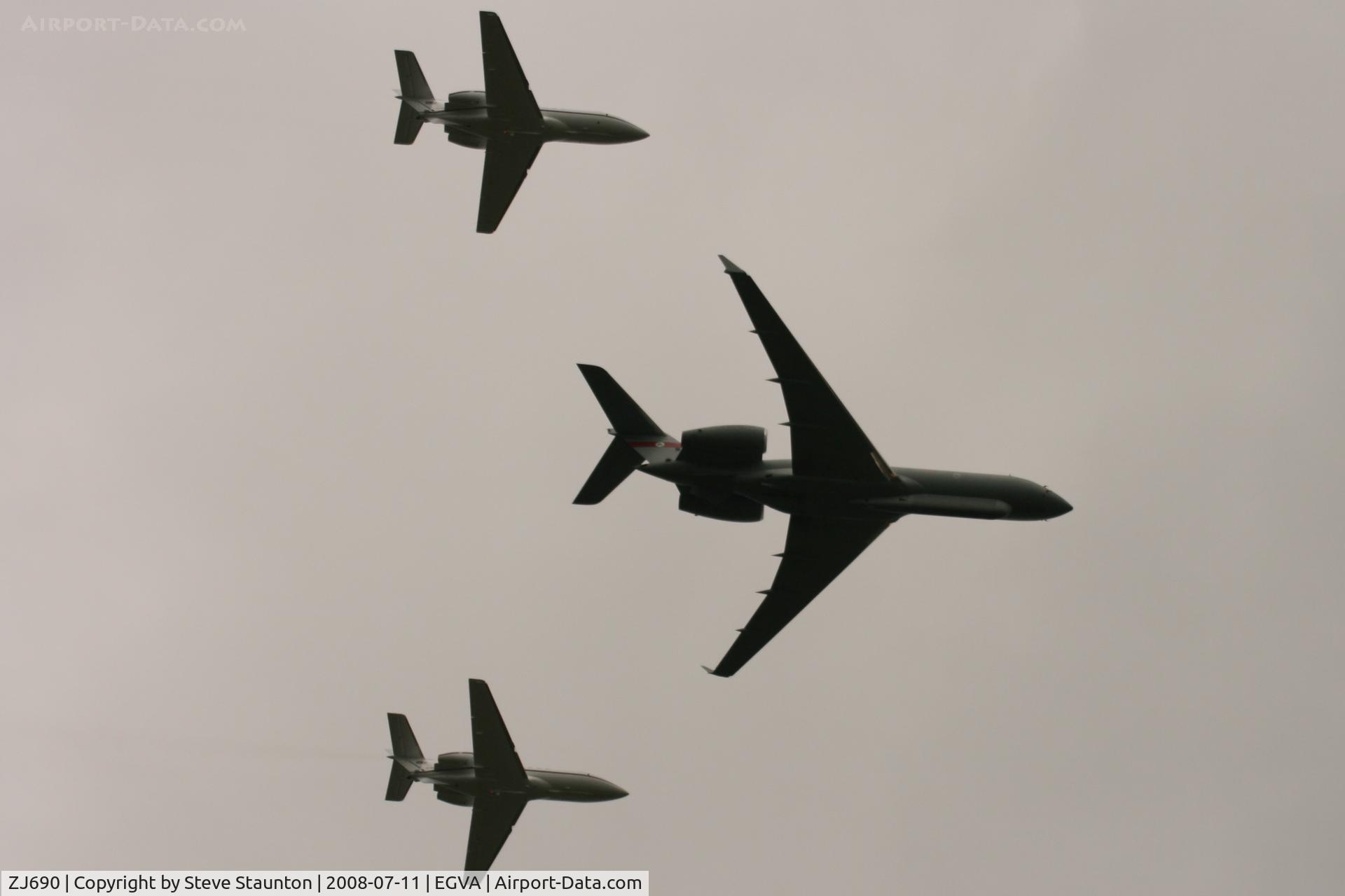 ZJ690, 2004 Bombardier BD-700-1A10 Sentinel R1 C/N 9107, Royal Air Force 90th Anniversary fly past 11th July 2008 at RIAT Fairford in front of Her Majesty The Queen on a cold, wet and gloomy English Summers Day