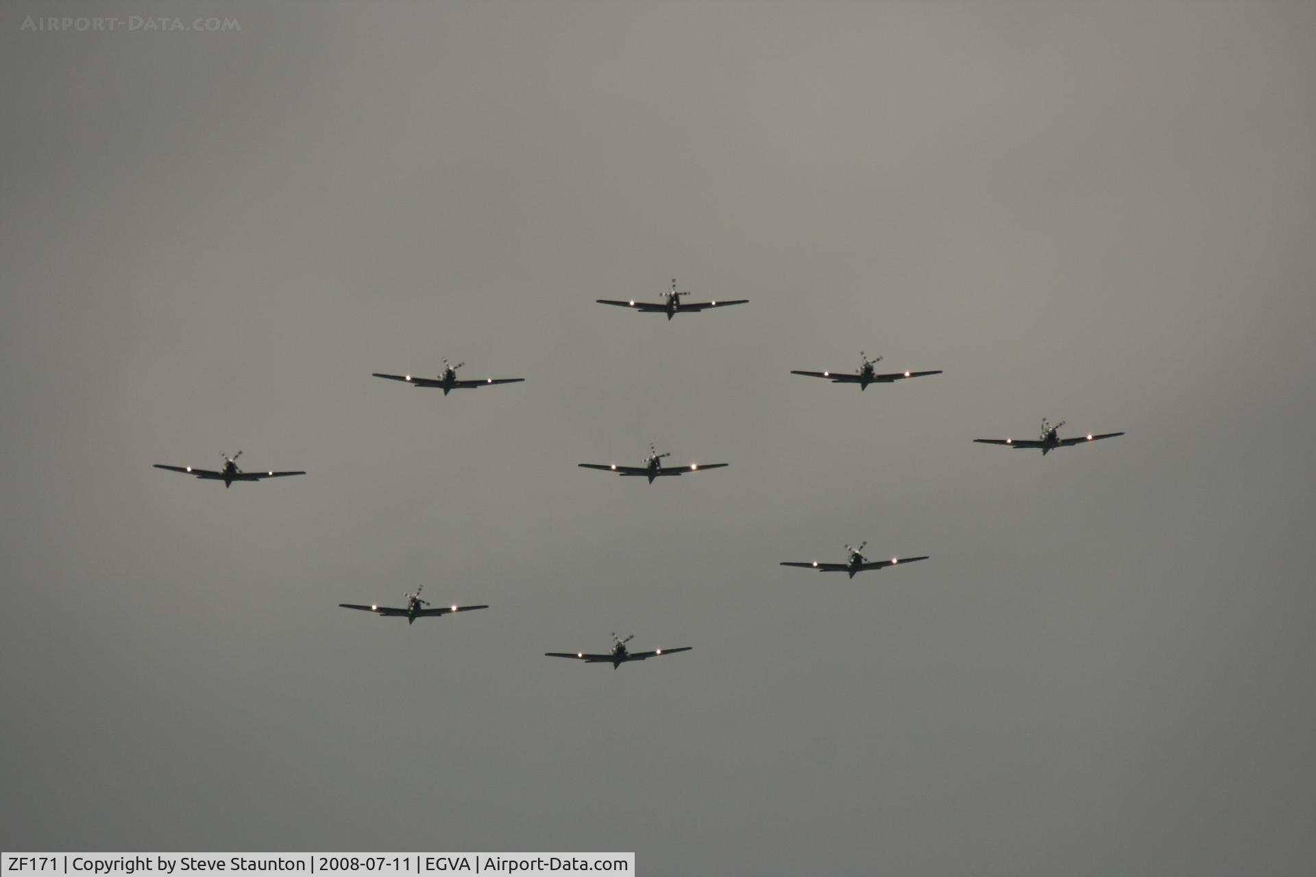 ZF171, 1989 Short S-312 Tucano T1 C/N S023/T23, Royal Air Force 90th Anniversary fly past 11th July 2008 at RIAT Fairford in front of Her Majesty The Queen on a cold, wet and gloomy English Summers Day