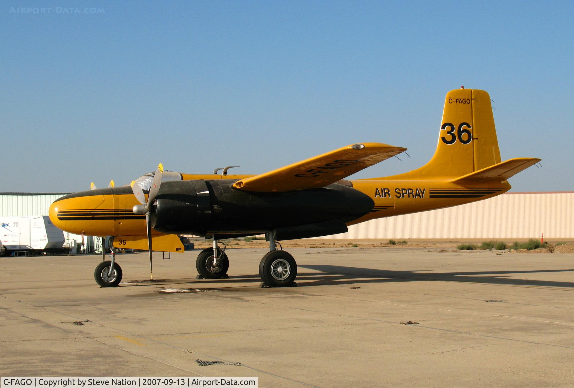C-FAGO, 1944 Douglas A-26C Invader C/N 28715, AIRSPRAY A-26B tanker #36 at Minter Field (Shafter, CA) ready for conversion to warbird
