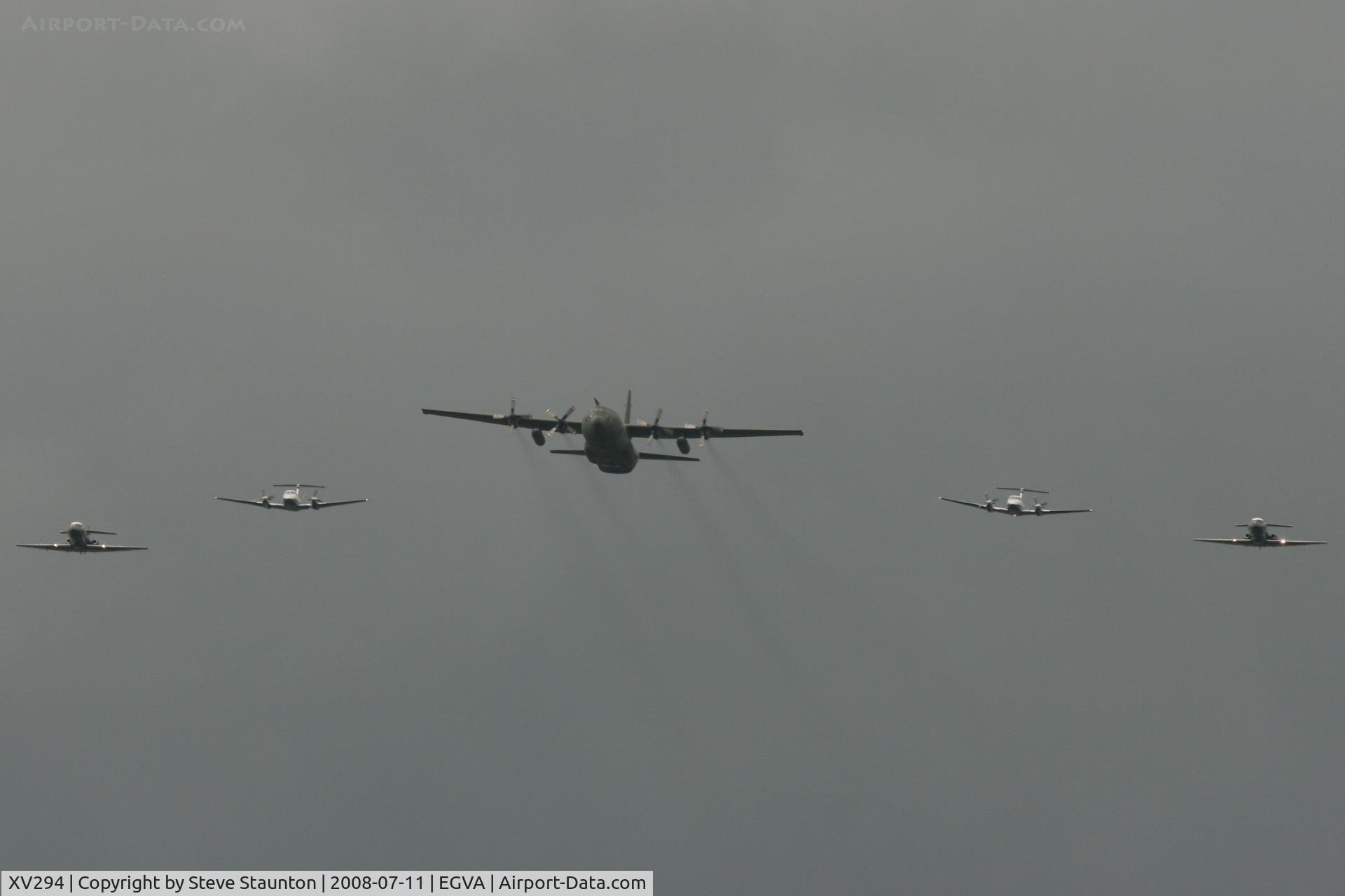 XV294, 1966 Lockheed C-130K Hercules C.3 C/N 382-4259, Royal Air Force 90th Anniversary fly past 11th July 2008 at RIAT Fairford in front of Her Majesty The Queen on a cold, wet and gloomy English Summers Day