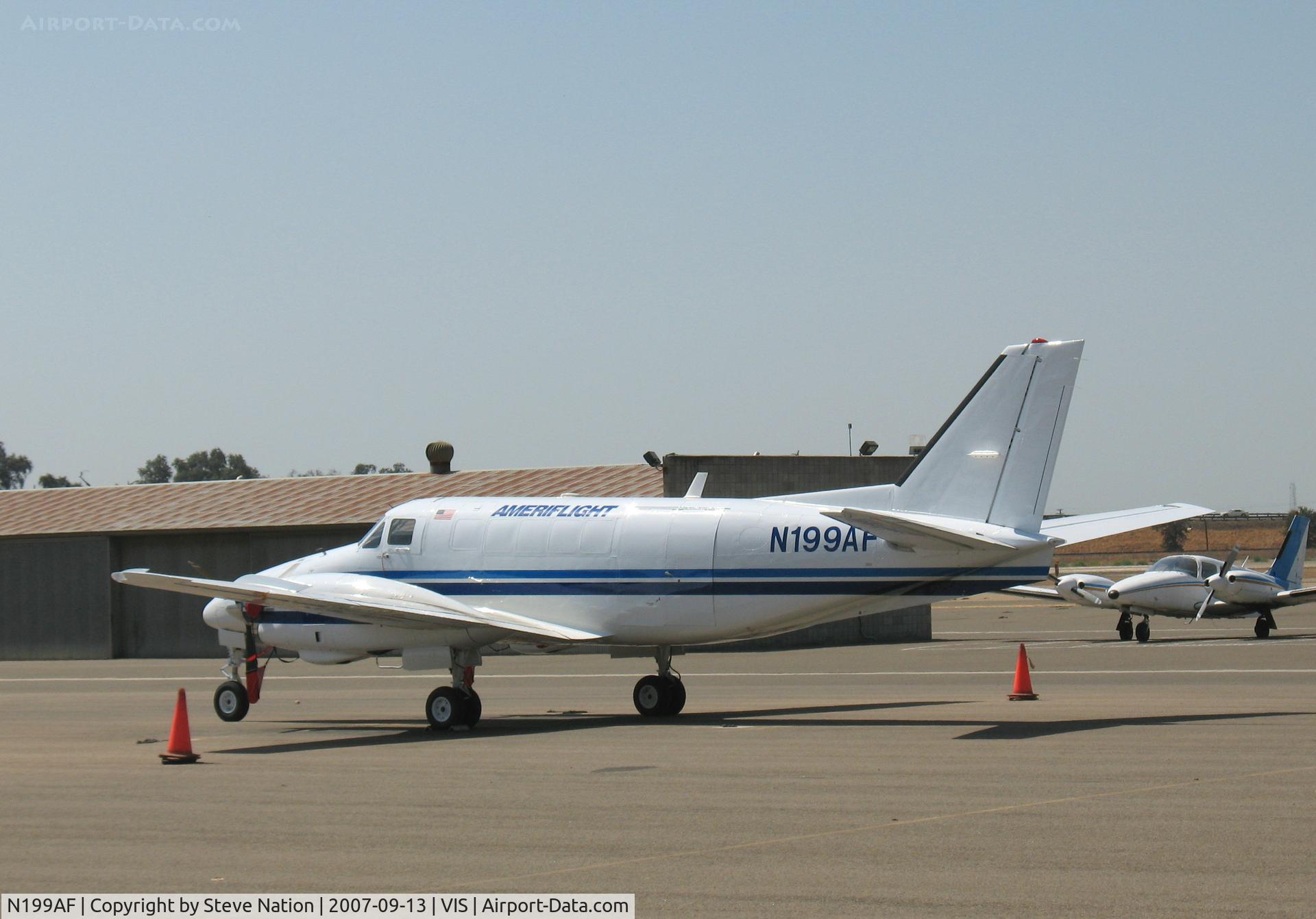 N199AF, 1974 Beech B99 Airliner C/N U-161, Ameriflight 1974 Beech B-99 freighter at Visalia ready for night flight to BUR