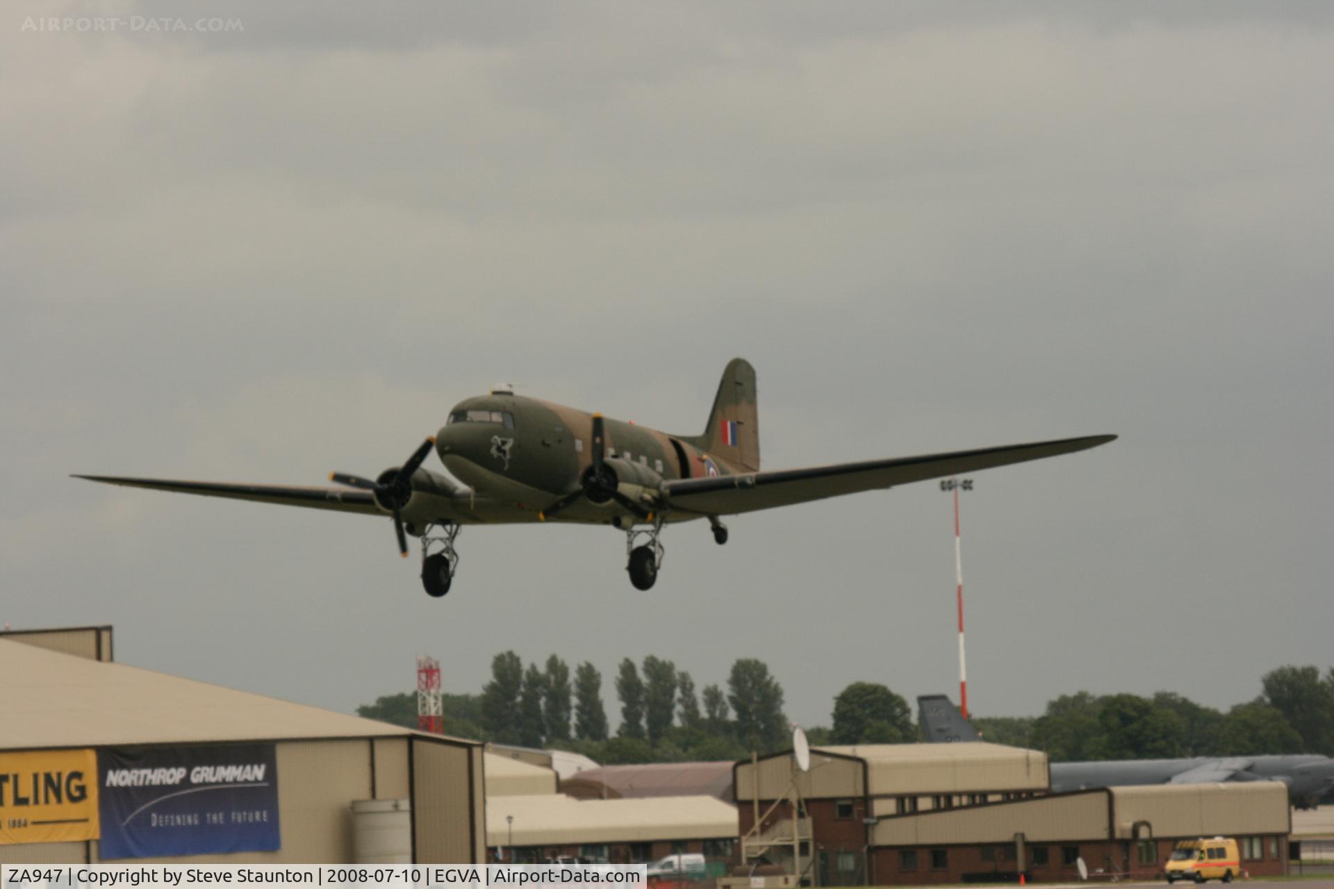 ZA947, 1943 Douglas C-47A-60-DL Dakota III C/N 10200, Taken at the Royal International Air Tattoo 2008 during arrivals and departures (show days cancelled due to bad weather)
