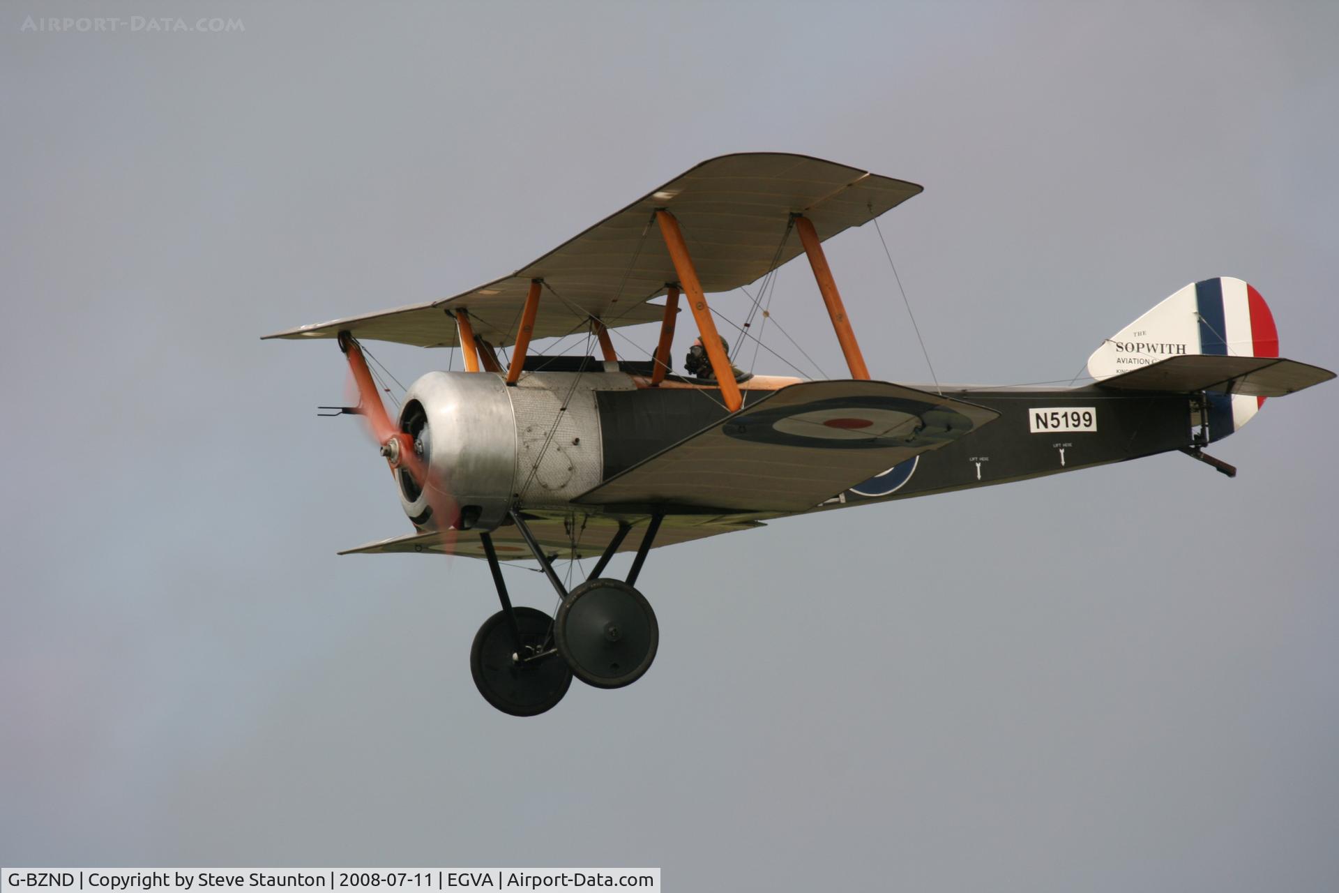 G-BZND, 2006 Sopwith Pup Replica C/N PFA 101-11815, Taken at the Royal International Air Tattoo 2008 during arrivals and departures (show days cancelled due to bad weather)