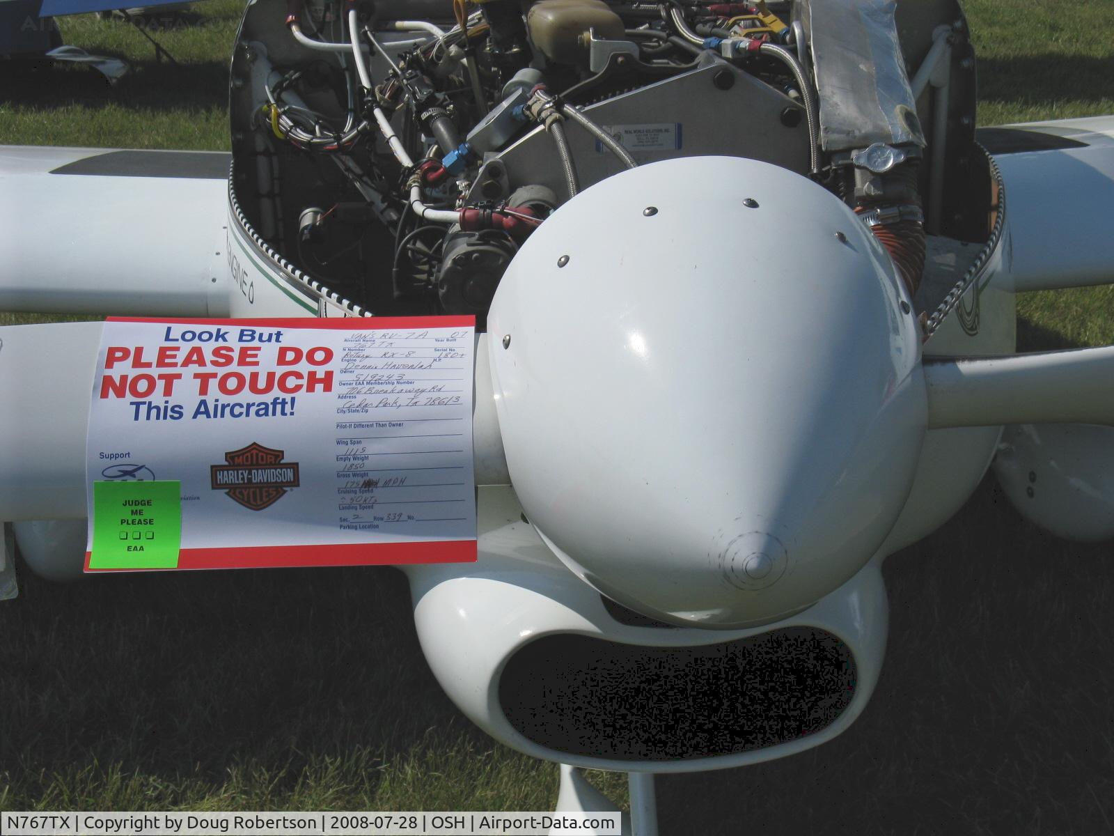 N767TX, 2007 Vans RV-7A C/N VAN 71761, 2007 Haverlah VAN's RV-7A, Mazda RX-8 rotary engine installation, 180+ Hp, data
