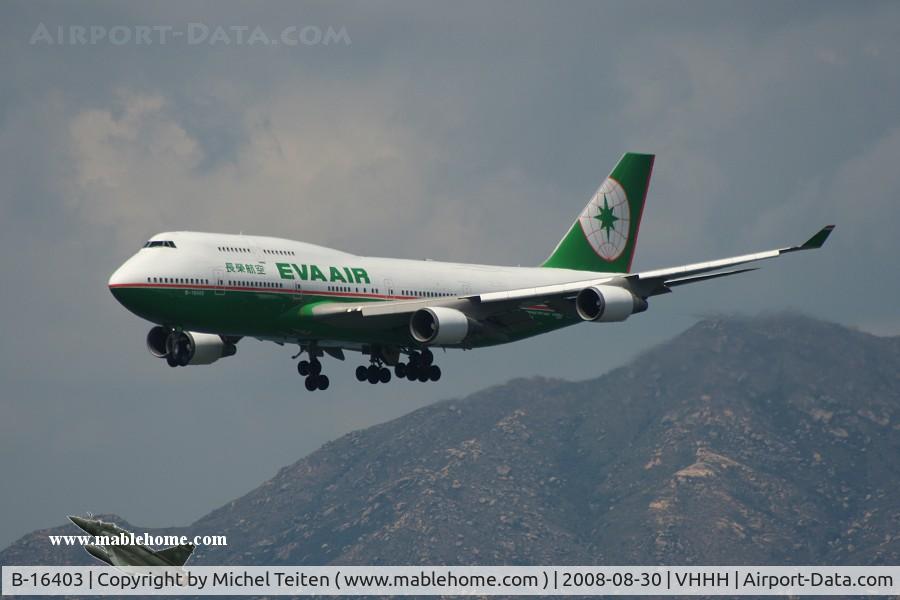 B-16403, 1993 Boeing 747-45E C/N 27141, EVA Air approaching runway 25R