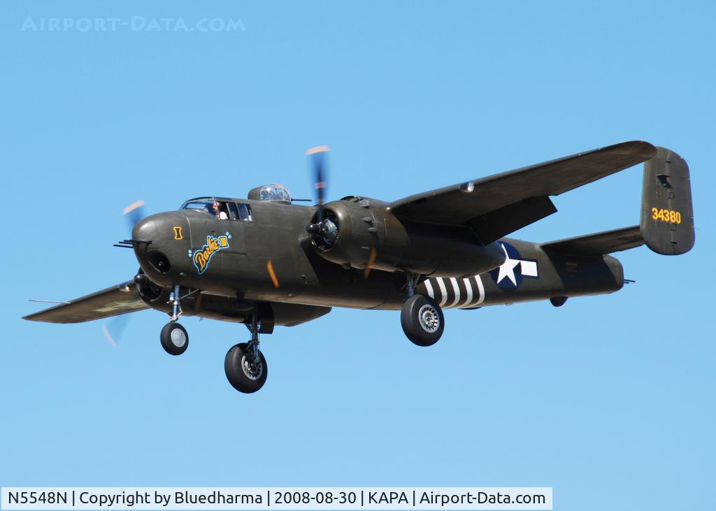 N5548N, 1943 North American B-25H Mitchell C/N 98-21107, Barbie III on final approach to 17L.