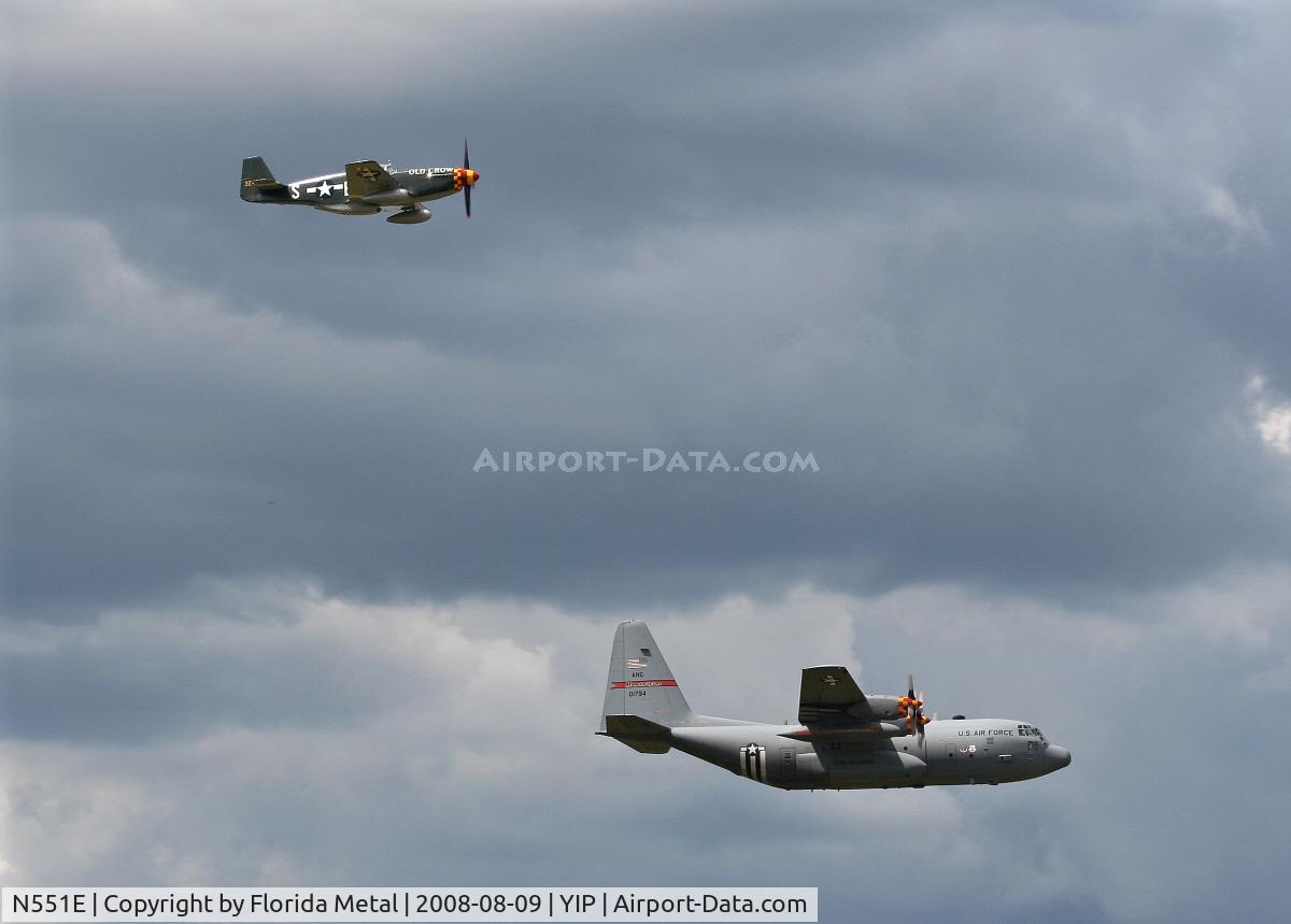 N551E, 1943 North American P-51B-1NA Mustang C/N 102-24700, Jack Roush's P-51B Old Crow flying with C-130