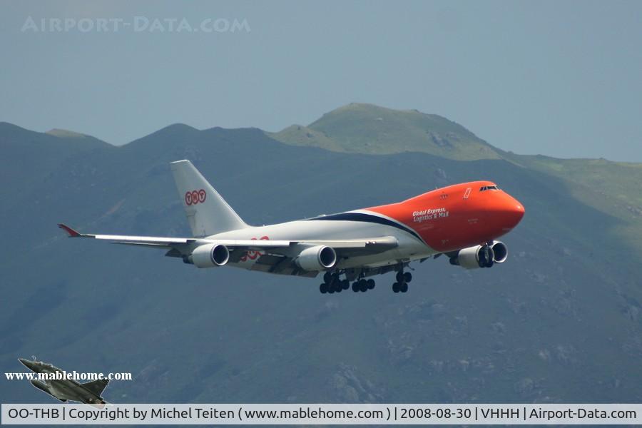 OO-THB, 2007 Boeing 747-4HAERF C/N 35234, Colorful TNT approaching runway 25L