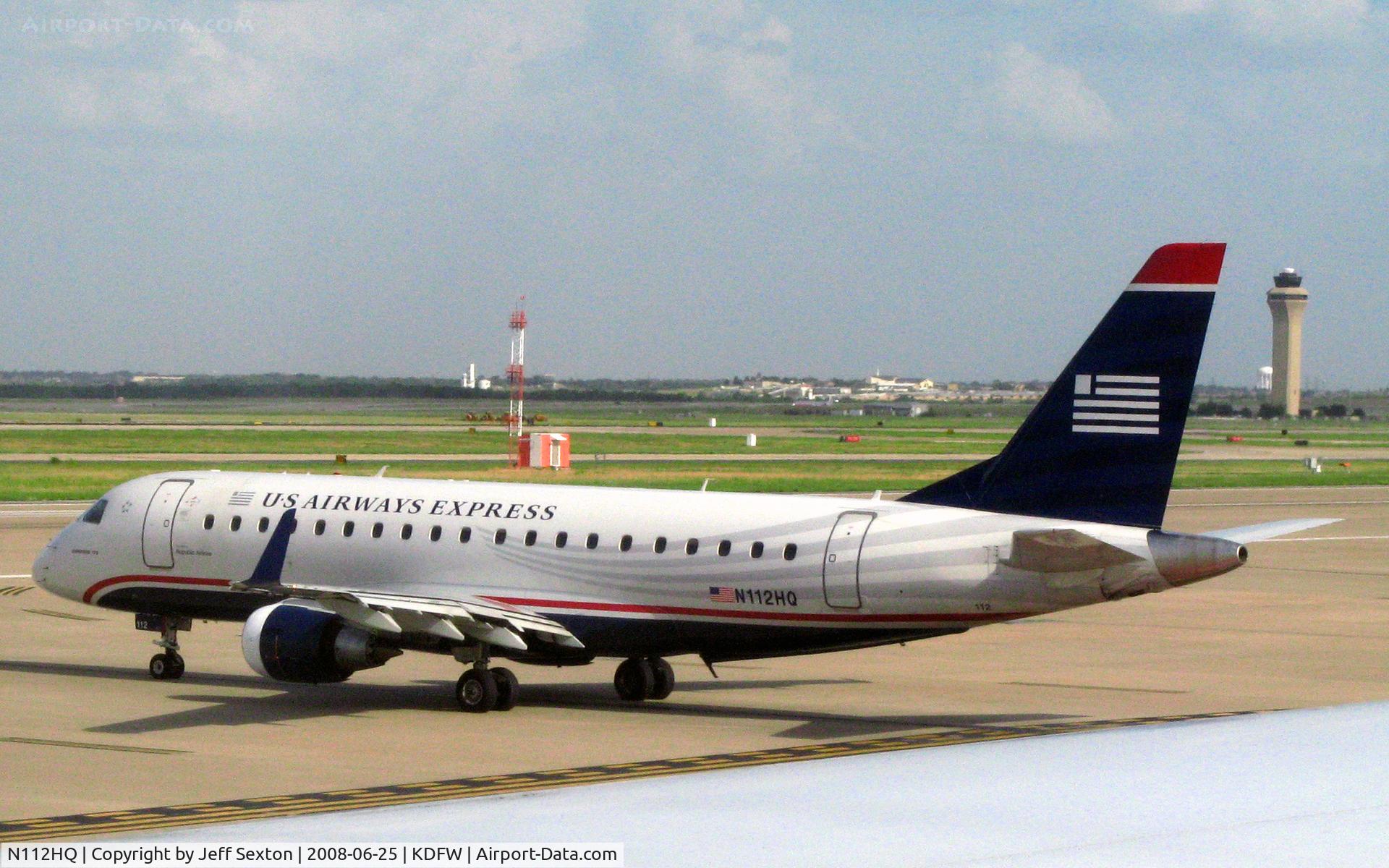 N112HQ, 2007 Embraer 175LR (ERJ-170-200LR) C/N 17000174, Awaiting take-off from Dallas - Fort Worth