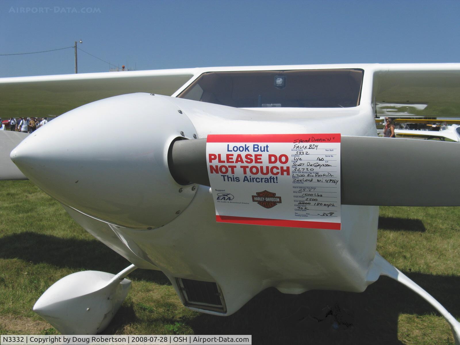 N3332, 1971 Bede BD-4 C/N 25, 1971 Dahlman 'Faux' BEDE BD-4 modified taildragger version, Lycoming O-320 160 Hp, data