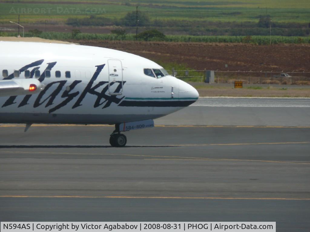 N594AS, 2008 Boeing 737-890 C/N 35191, At Kahului. Not often you see 737 with ETOPS :-)