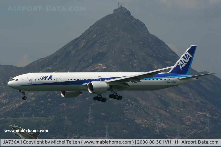JA736A, 2006 Boeing 777-381/ER C/N 34893, ANA arriving on runway 25R
