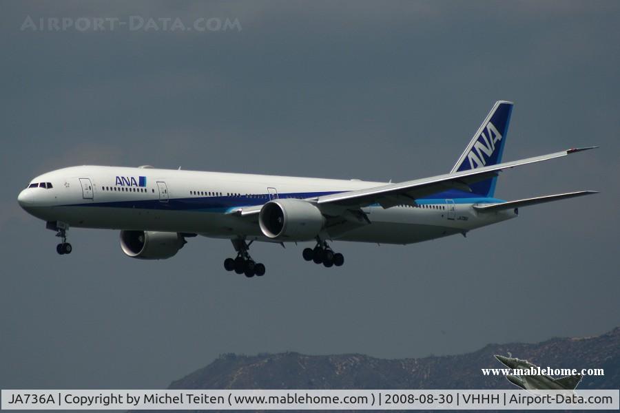 JA736A, 2006 Boeing 777-381/ER C/N 34893, ANA arriving on runway 25R