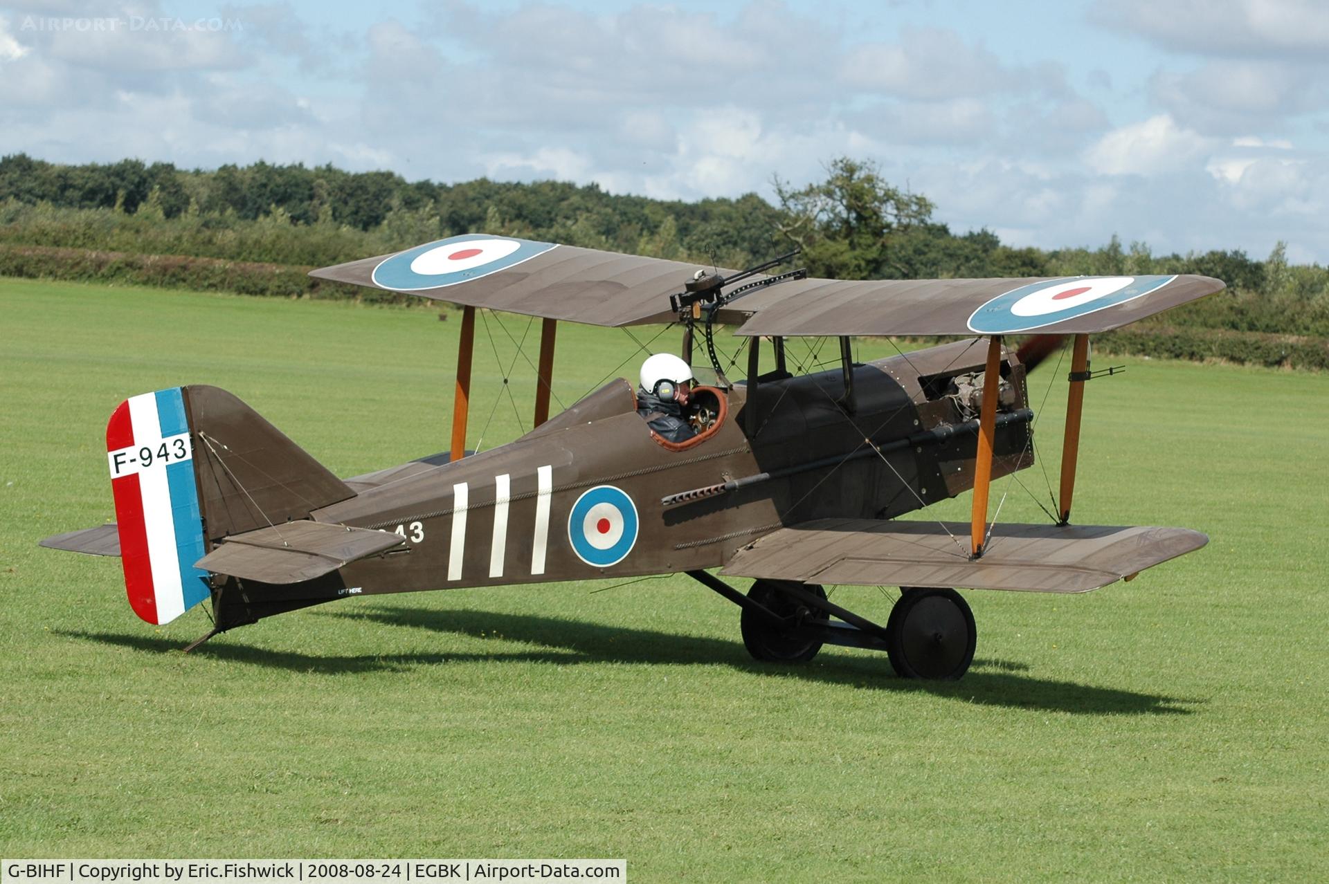 G-BIHF, 1983 Royal Aircraft Factory SE-5A Replica C/N PFA 020-10548, 2. F-943 at Sywell Airshow 24 Aug 2008 (Yorkshire Air Museum)