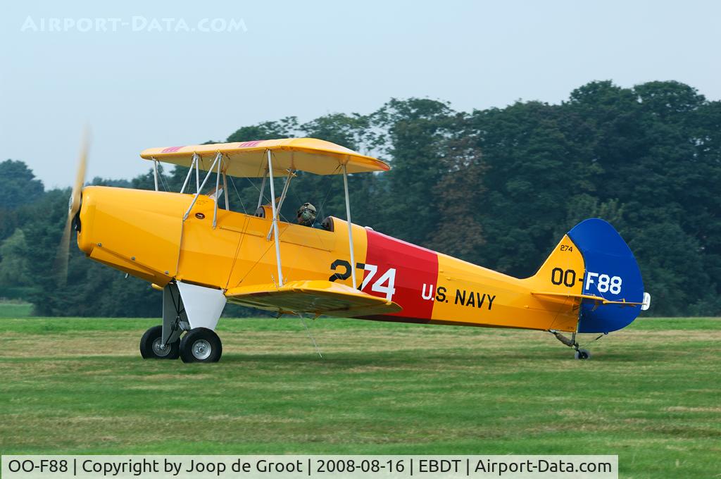 OO-F88, Platzer Kiebitz C/N Not found OO-F88, Although looking like a US Navy Stearman, it is just an ultra light.