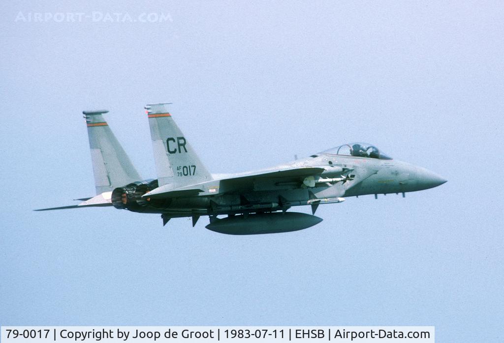 79-0017, 1979 McDonnell Douglas F-15C Eagle C/N 0547/C086, Fully armed with live Sidewinders and Sparrow missiles this QRA F-15 takes to the sky for yet another exercise. Transferred to the Saudi AF as 4206.