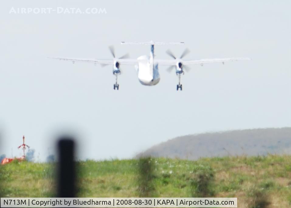 N713M, 1986 De Havilland Canada DHC-8-102 Dash 8 C/N 030, takeoff from 17L.