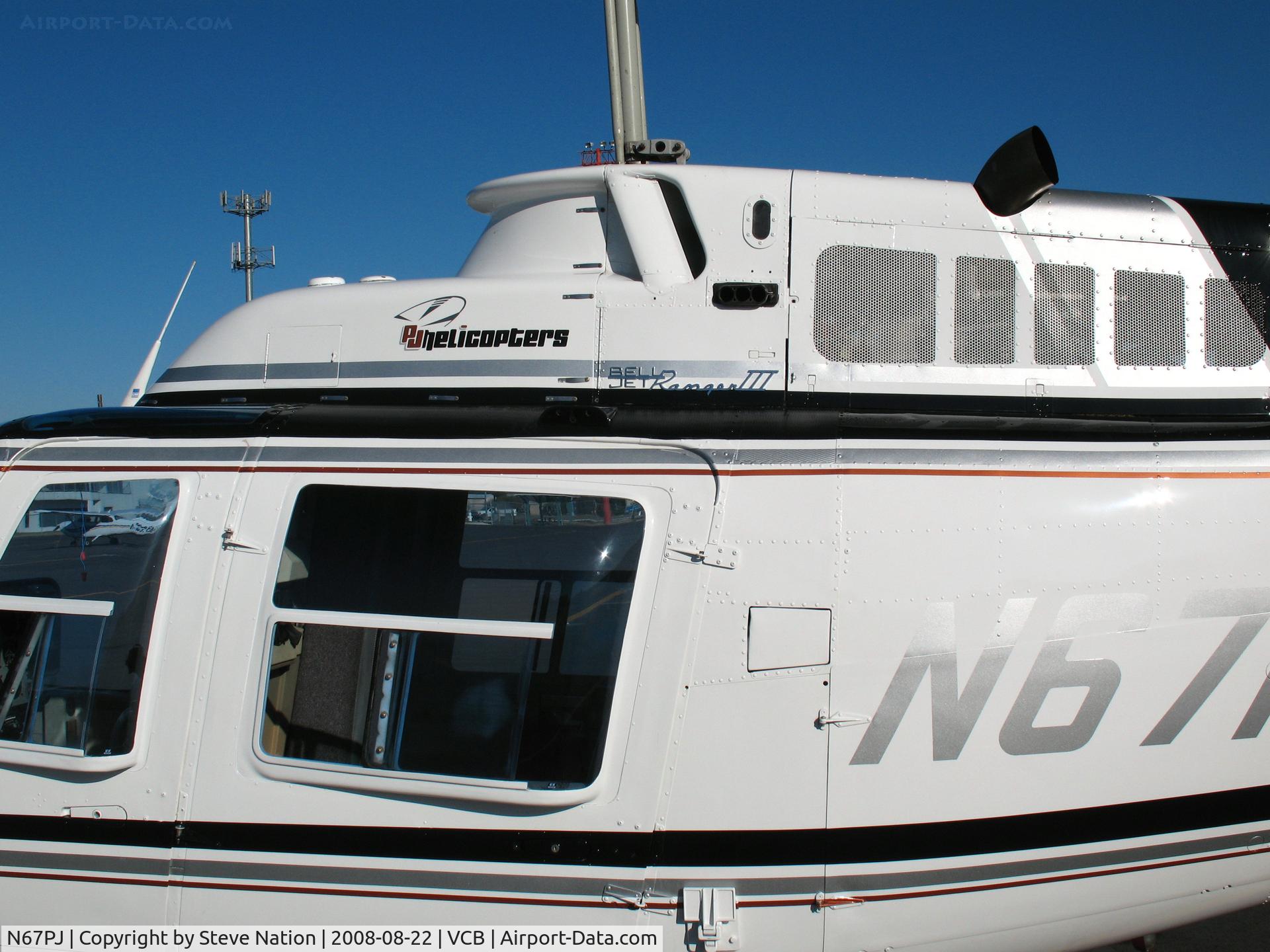 N67PJ, 1987 Bell 206B C/N 3966, close-up PJ Helicopters titles on 1987 Bell 206B @ Nut Tree Airport, Vacaville, CA