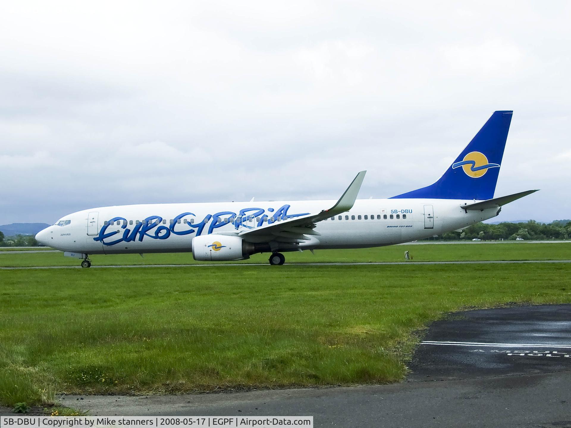 5B-DBU, 2003 Boeing 737-8Q8 C/N 32796, Eurocypria B737 Taxiing To runway 05 for departure at Glasgow airport